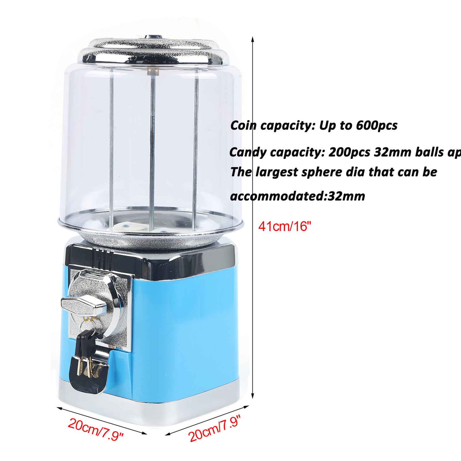 LOYALHEARTDY 25 Cent Coin Operated Gumball Machine - Automatic Candy Vending Machine for Home, Office, Arcade & Gaming Stores - Fun Blue Retro Candy Dispenser for Parties, Events & Retail Business