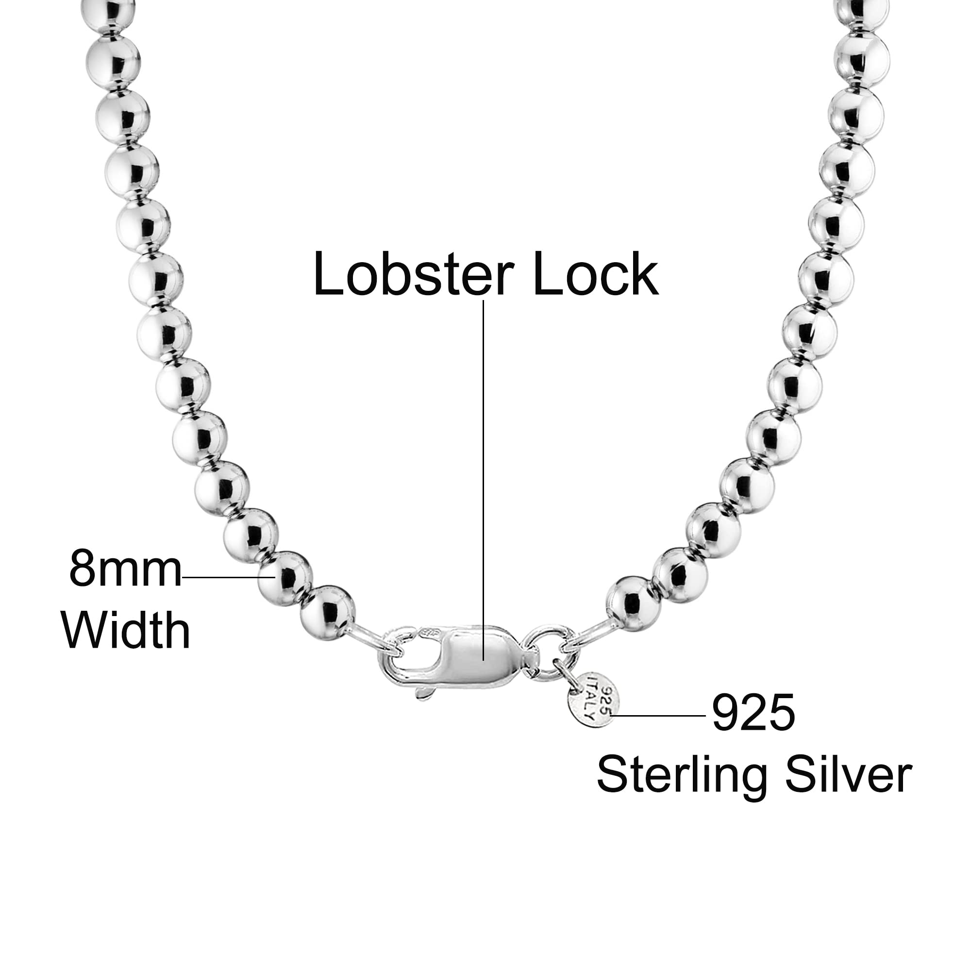 Savlano 8MM Handmade 925 Sterling Silver Beaded Ball Chain Necklace for Women - Italian Crafted Jewelry Gift Box Included | Perfect for Weddings, Anniversaries & Everyday Elegance