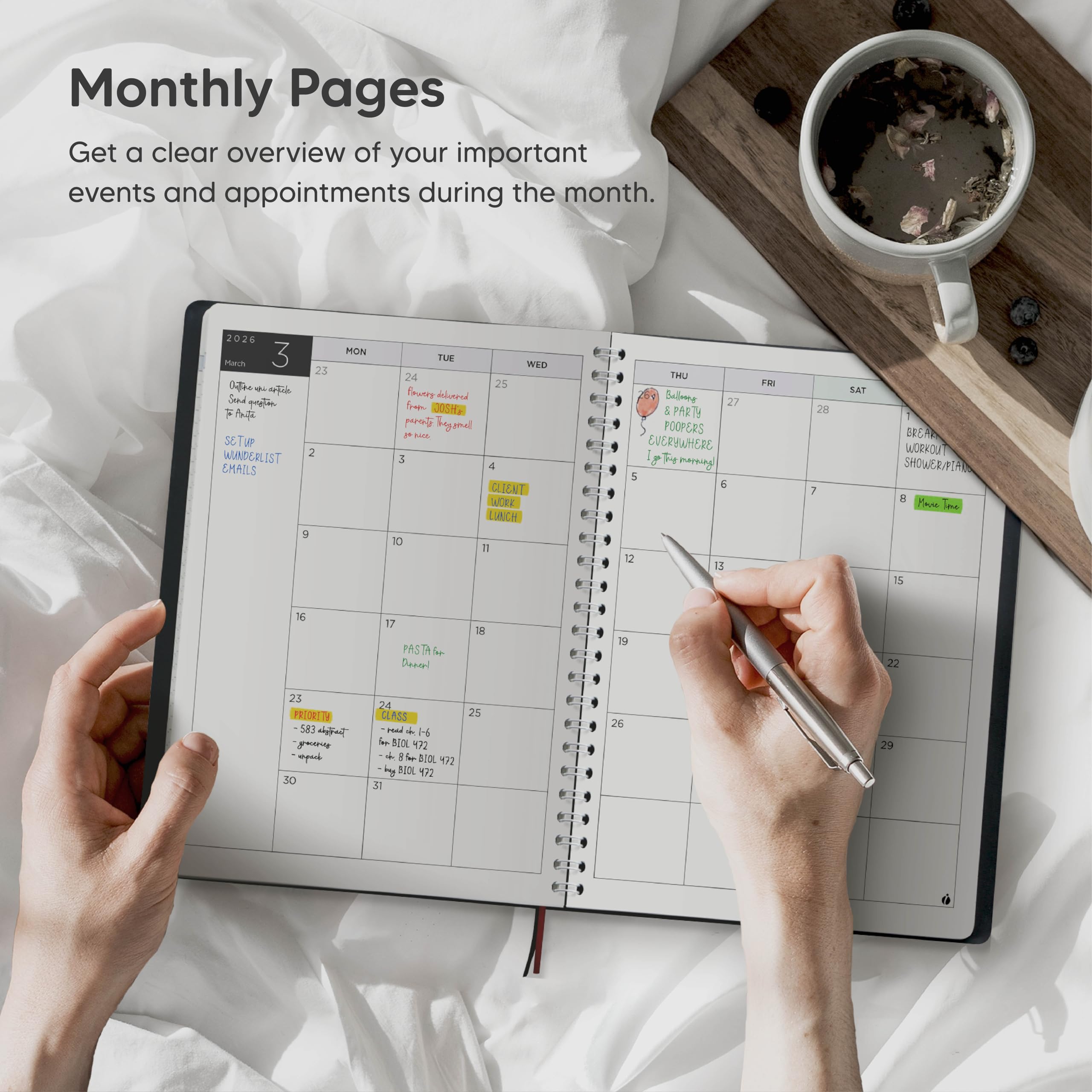 2025-2026 Academic Planner - Weekly & Monthly Hourly Appointment Book with Flexible Cover & Twin-Wire Binding - 6.5