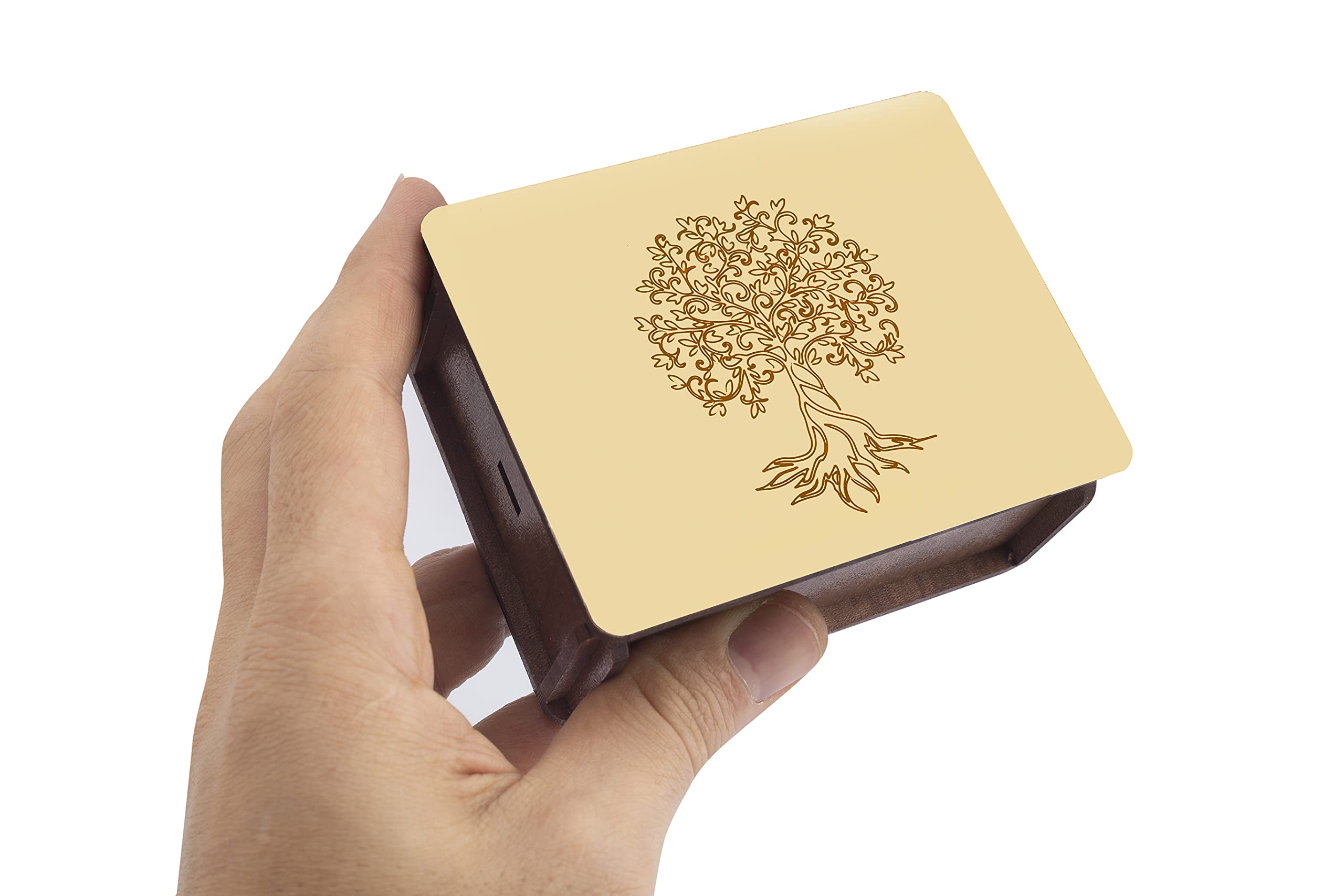 LUCCE Rustic Wooden Ring Bearer Box with Golden Mirror Effect & Tree of Life Design - Wedding Ceremony Jewelry Box for 2 Rings, Elegant Wood Storage Gift Box - Perfect for Rustic Weddings, Vow Renewals & Proposal Moments