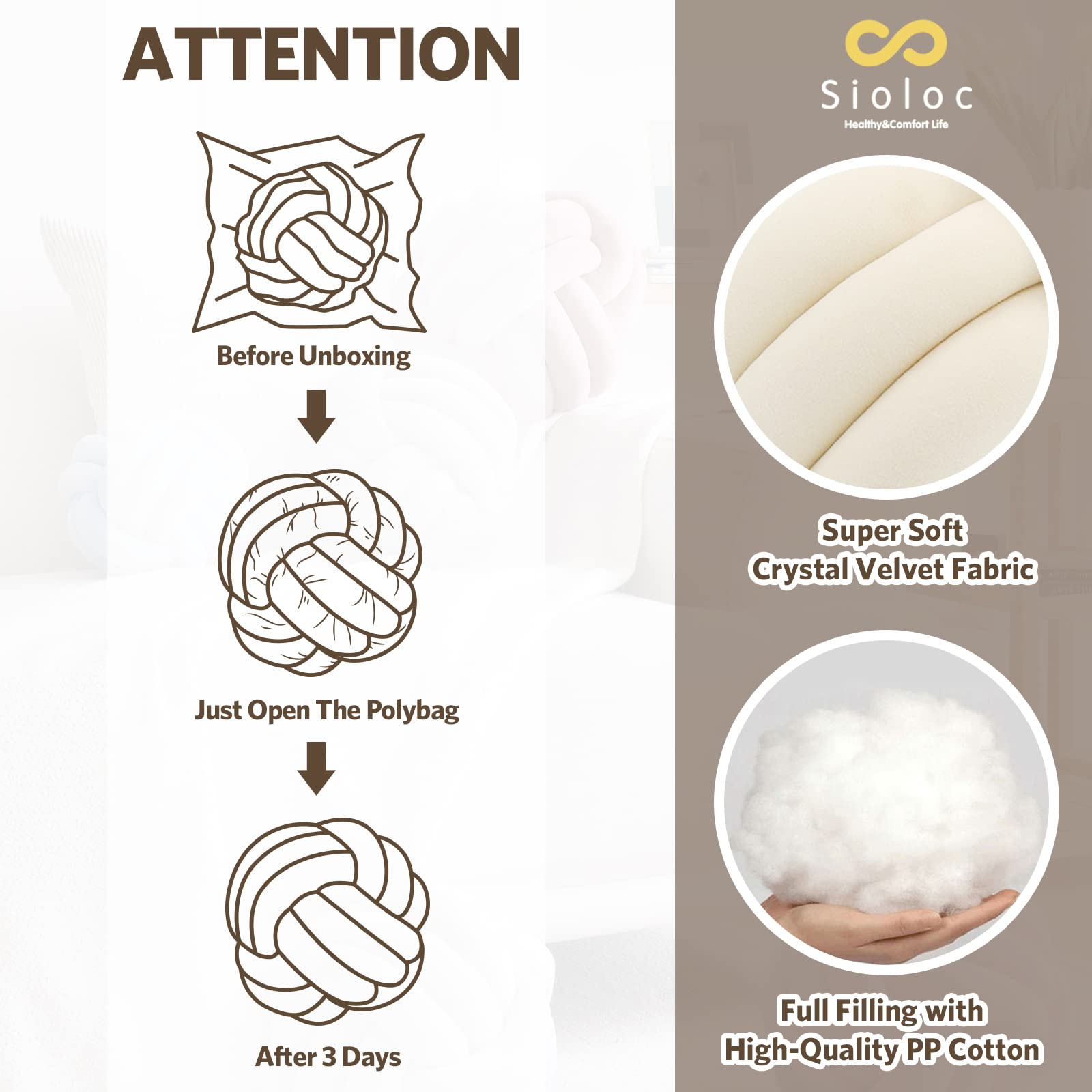 Soft Knot Ball Pillows - Handmade Round Plush Throw Cushion for Home Decor (7.8 Inches, Ivory) | Cozy Living Room Accent, Bedroom Decor & Boho Chic Gift Idea