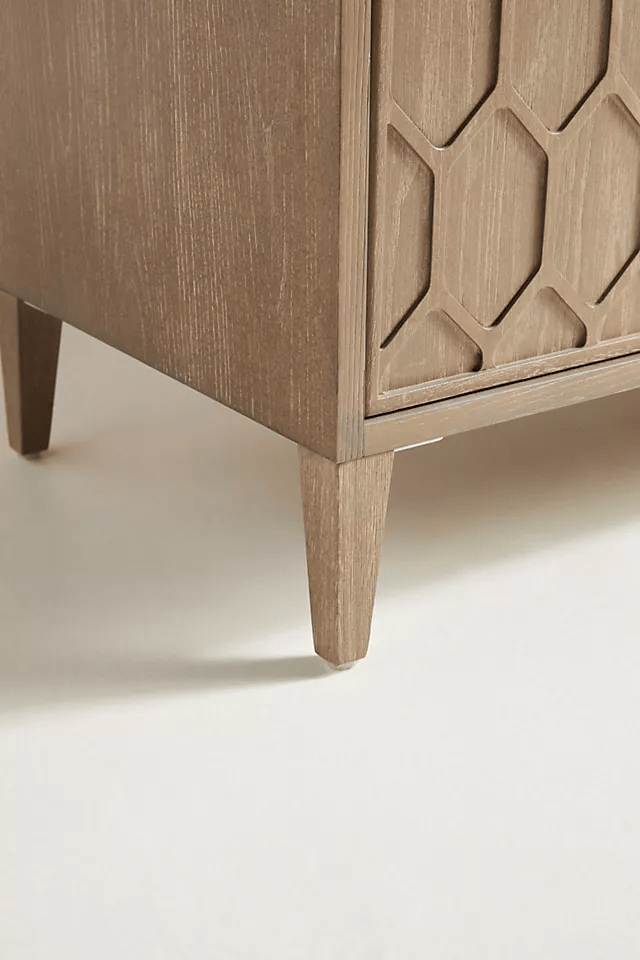 Hand Carved Textured Trellis Buffet Sideboard - Natural Wood Dining Room Buffet Cabinet for Farmhouse & Rustic Decor | Perfect for Dining Room Storage, Entryway Organizer, or Living Room Display