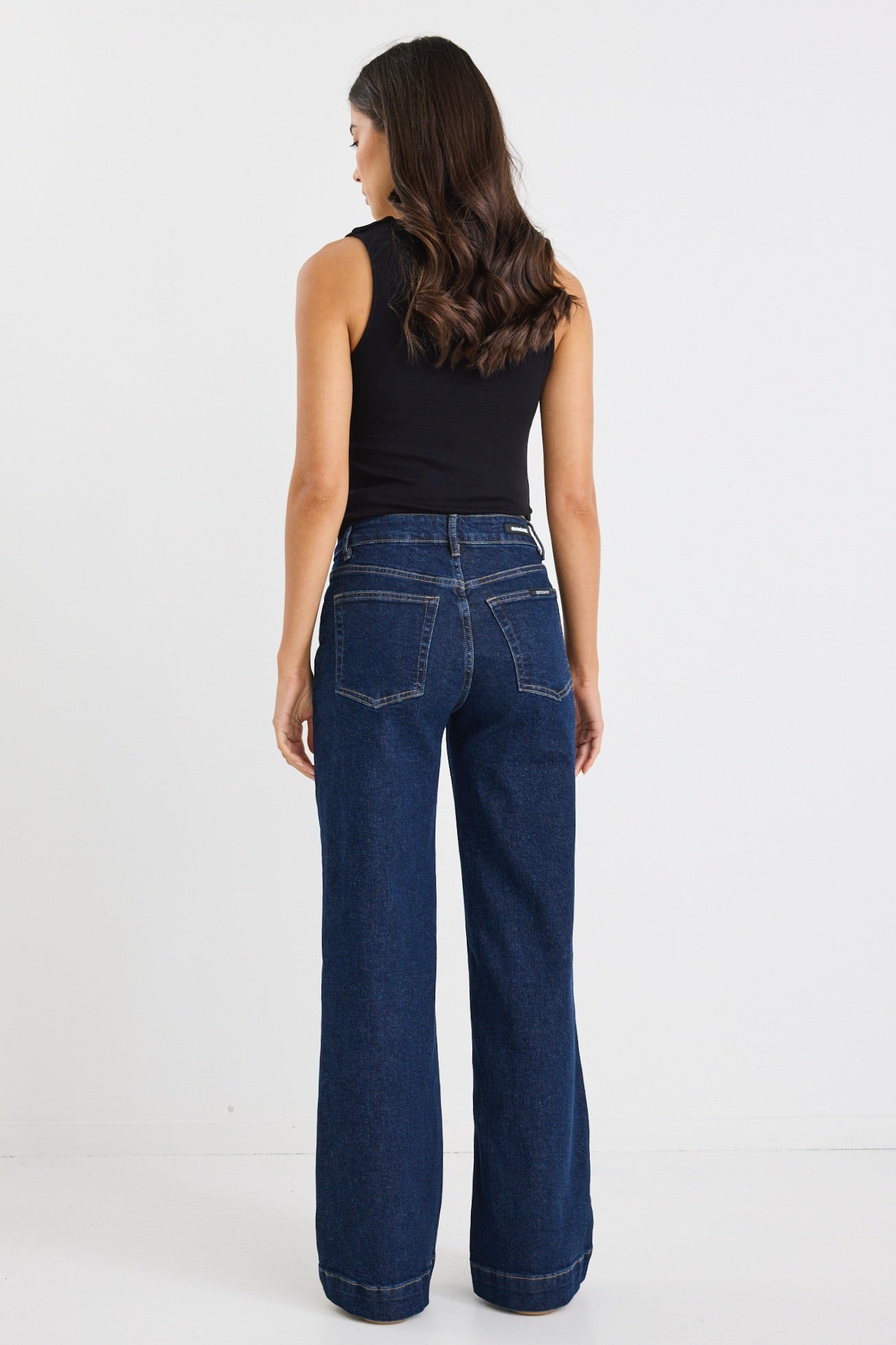 Indigo Mid Rise Wide Leg Jeans with Pockets for Women - Comfortable Stretch Denim for Concerts, Casual Outings & Everyday Wear