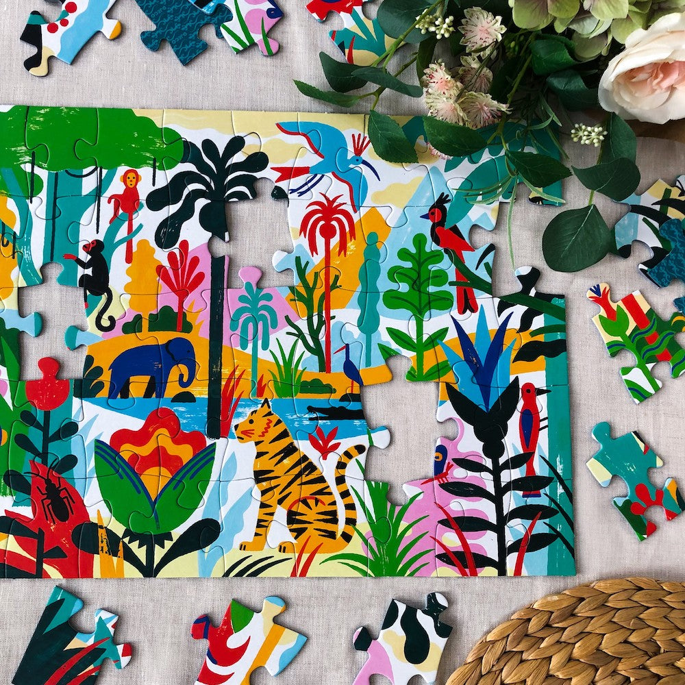 Djeco Gallery Jungle 100-Piece Puzzle for Kids - Educational & Fun Animal Puzzle for Family Game Night & Classroom Activities