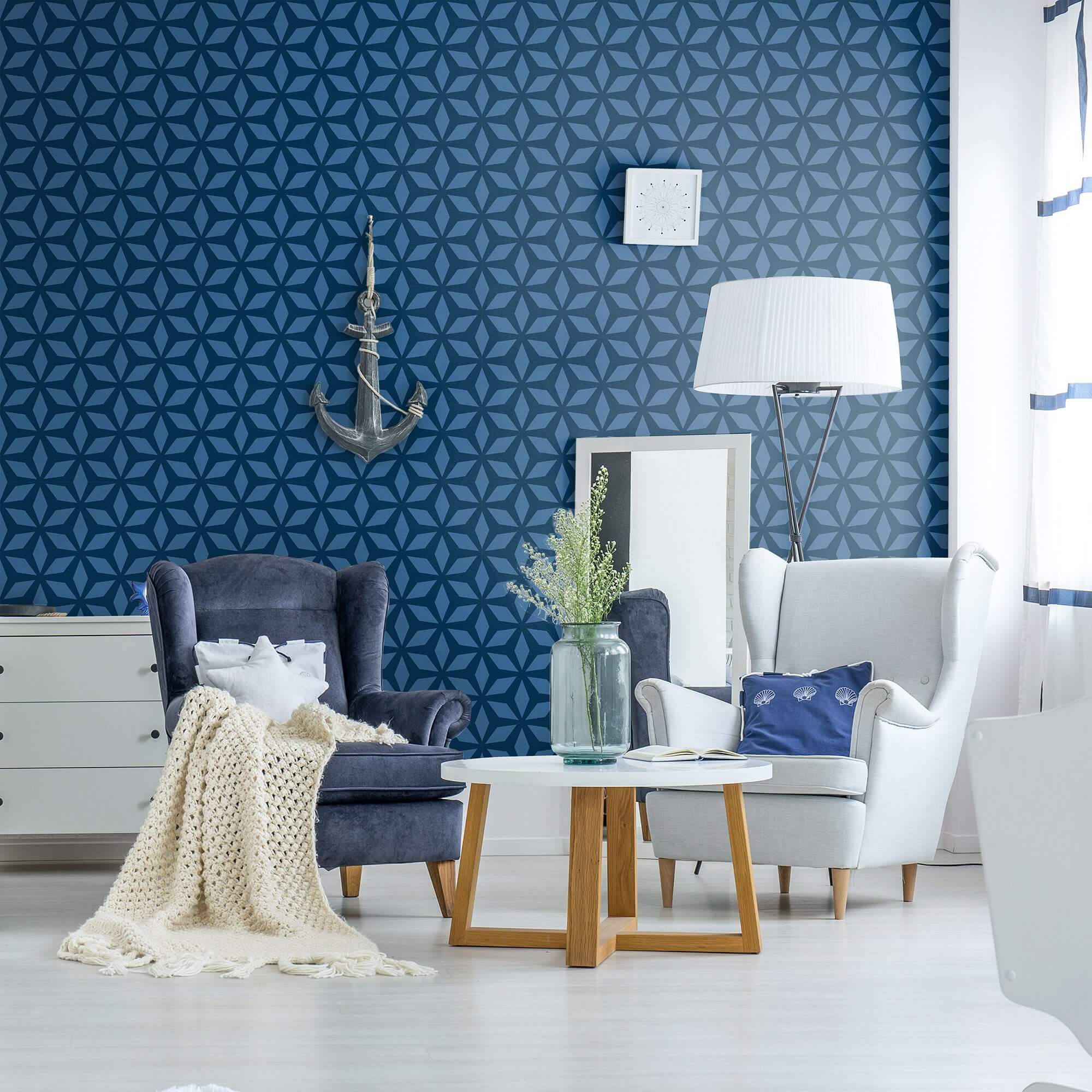 Royal Blue Diamond Geometric Peel and Stick Removable Wallpaper - Self-Adhesive Decorative Wall Covering for Bedroom, Living Room, Office & Nursery Decor