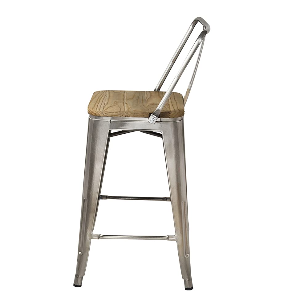 GIA 24-Inch Counter Height Bar Stools Set of 2 - Gunmetal Frame with Light Wood Seat - Modern Kitchen Island & Breakfast Nook Stools