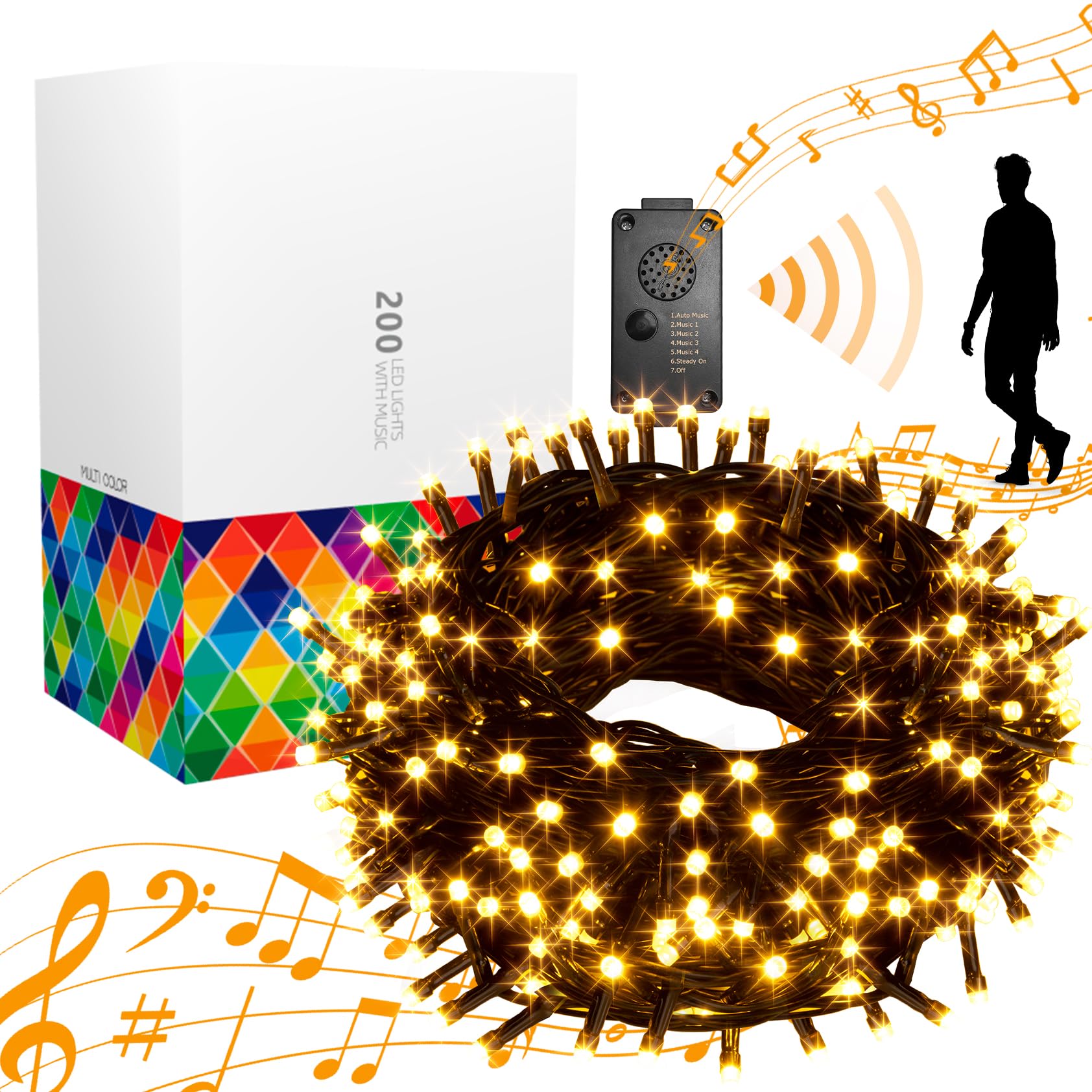 Vanthylit 82 FT 200 LED Christmas String Lights - Outdoor Waterproof Holiday Lights with Motion Sensor & 6 Lighting Modes - Warm White Decor for Yard, Patio, Xmas Tree (Perfect for Holiday Parties & Winter Decorations)