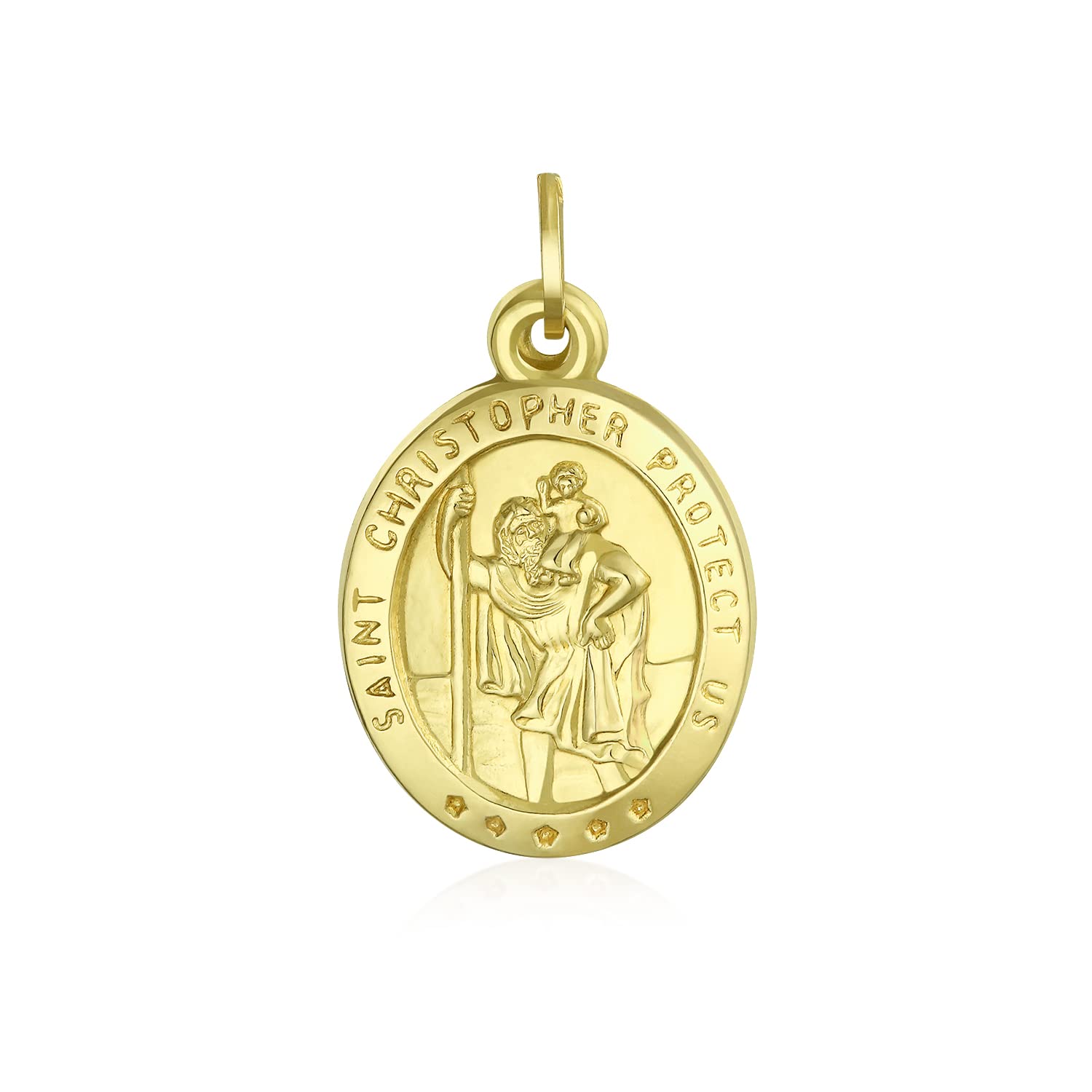 14K Gold Saint Christopher Medallion Necklace - Personalized Religious Pendant for Men & Women - Protection Charm with Saint Michael Archangel & Jesus Christ - Custom Police Shield Design - Perfect for Daily Wear, Gifts & Spiritual Protection