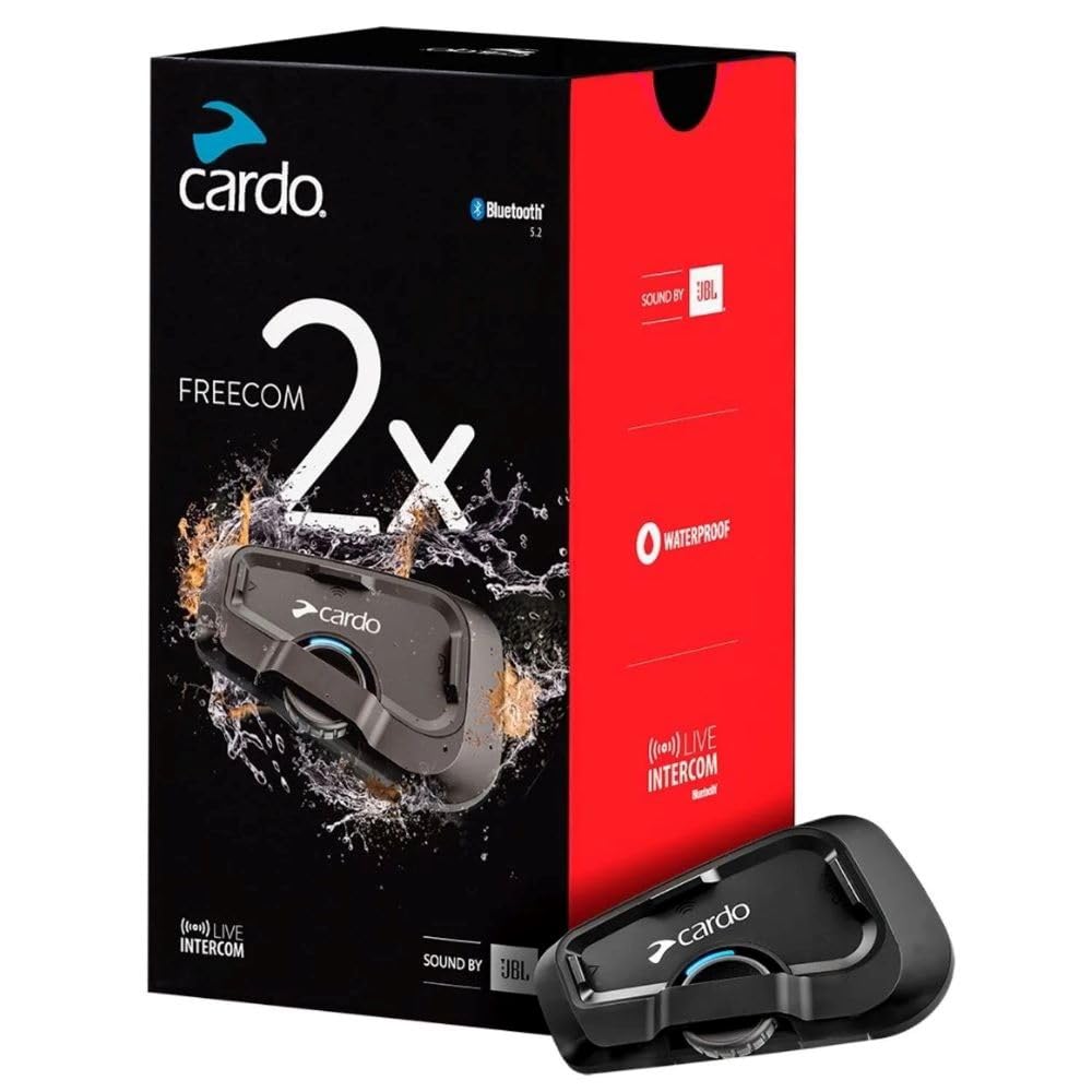 Cardo Systems FREECOM 2X Motorcycle Bluetooth Headset - 2-Way Communication System, Black (Single Pack) - Perfect for Rider-to-Passenger & Group Riding