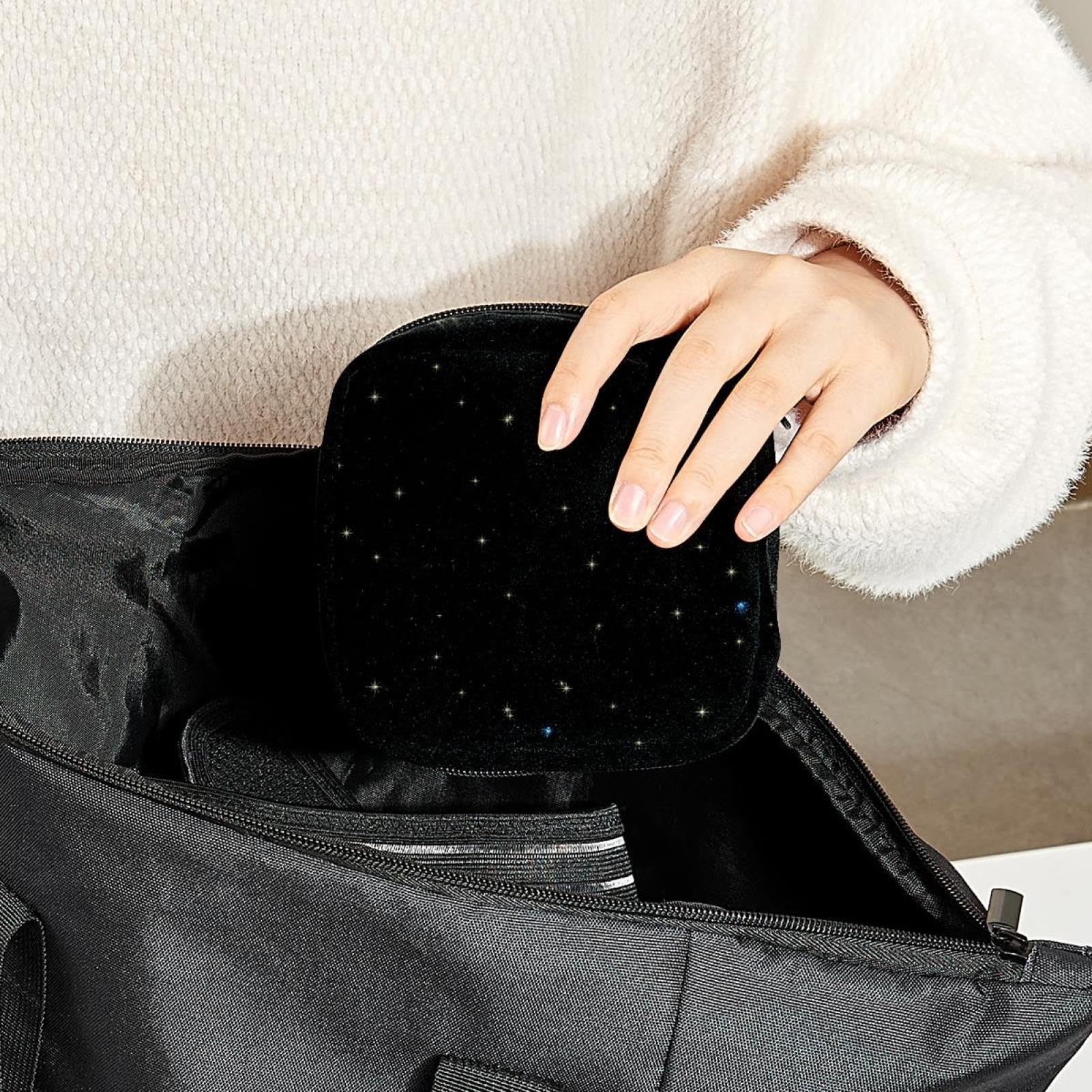 Menstrual Cup Pouch & Sanitary Pad Organizer Bag for Women - Portable Storage Case for Tampons, Pads & Feminine Hygiene Products - Perfect for Travel, Gym & Daily Use (Night Sky with Stars Design)