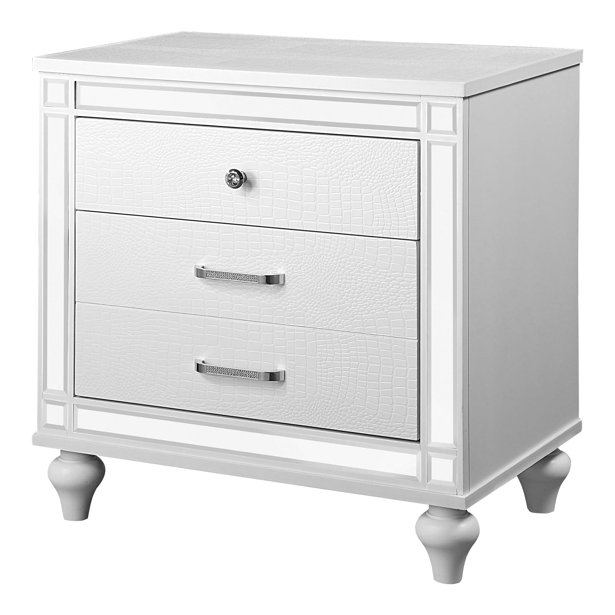 FOA Xulu 3-Piece White Solid Wood LED Bedroom Set with King Bed & 2 Nightstands - Modern Bedroom Furniture for Master Suite, Guest Room & Home Decor