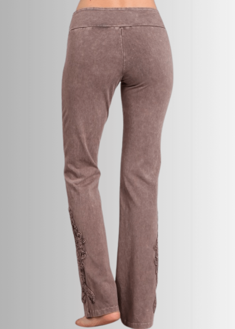 Stylish Mineral Washed Bootcut Jeggings with Crochet Detail - Comfortable Stretch Denim Pants for Women | Perfect for Casual Wear, Date Nights & Office Outfits