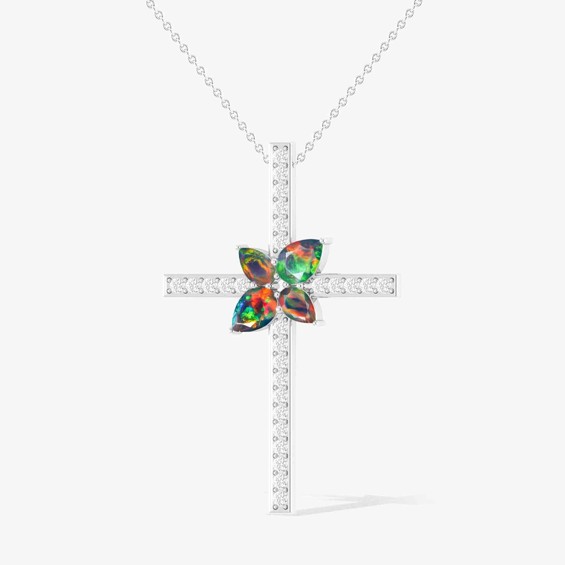 Elegant Cross Style Chain Pendant Necklace with Natural Black Opal - Perfect for Gifts, Weddings & Everyday Jewelry