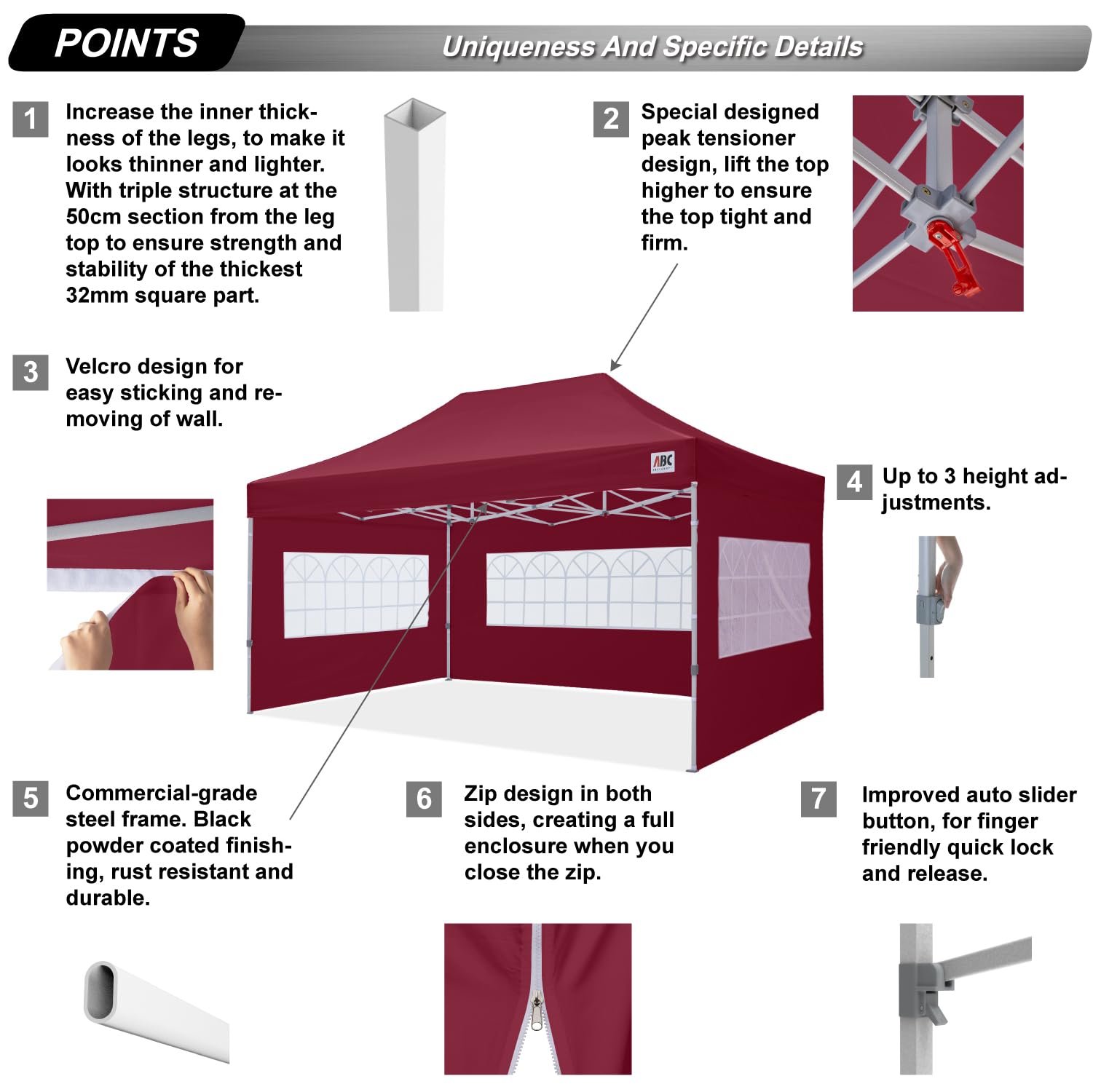 Premium 10x15 Outdoor Winter Gazebo - Waterproof Instant Pop Up Canopy Tent with Elegant Church Windows, Snow & Rain Protection - Includes Wheeled Storage Bag (Burgundy) - Perfect for Backyard Parties, Weddings, and Winter Events