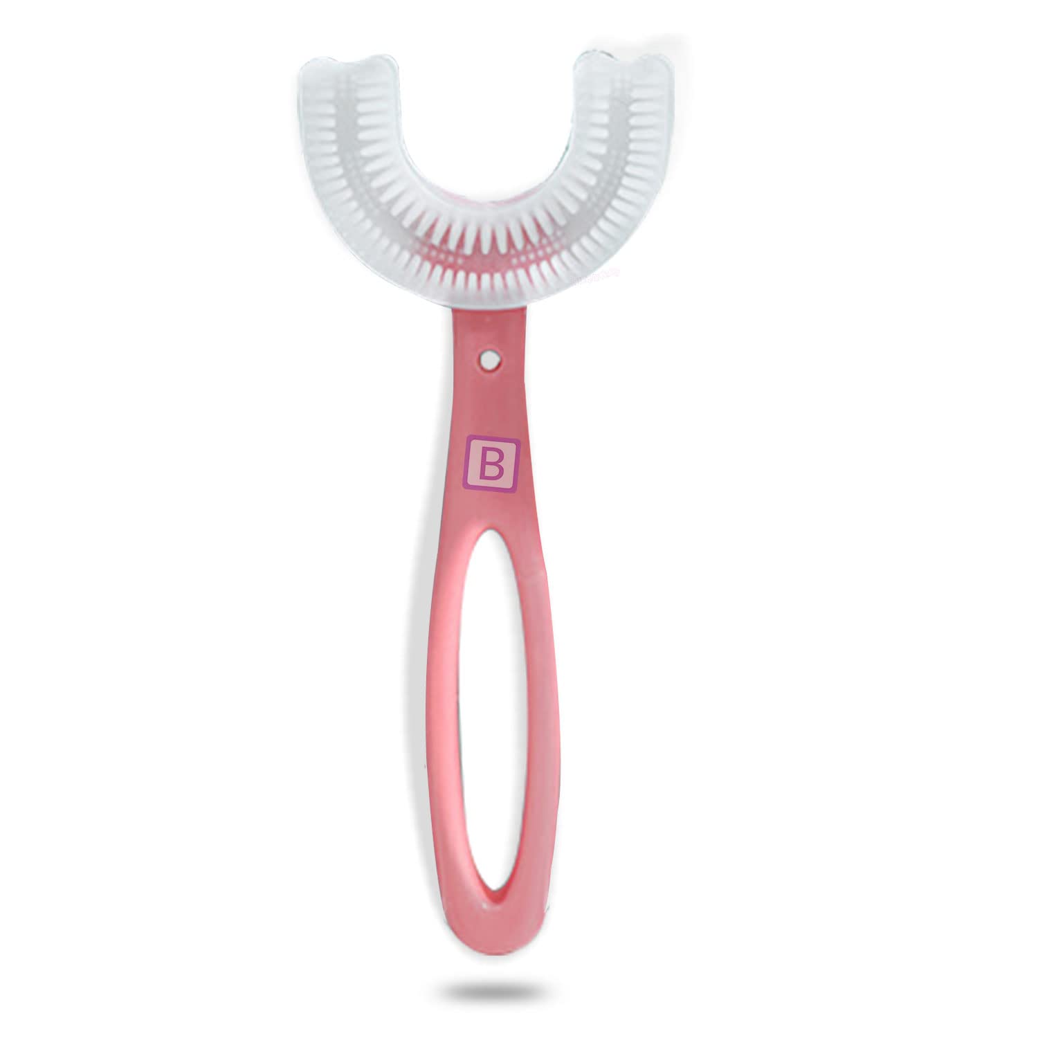 Bembika U-Shape Silicone Baby Teether Toy - Large Pink Teething Toy for Infants, Safe Chewable Keys & Toothbrush for Soothing Sore Gums | Perfect for Home, Travel & Daycare Use