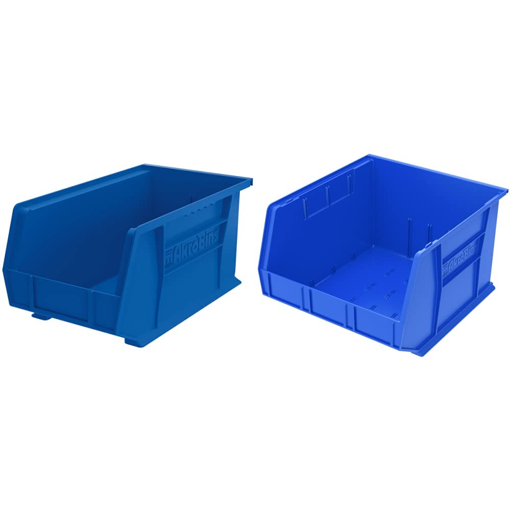 Akro-Mils 30240 & 30270 AkroBins Plastic Storage Bins - Hanging Stackable Organizer Containers for Workshop, Garage & Office (12-Pack + 3-Pack, Blue) - Perfect for Tools, Hardware & Small Parts Storage