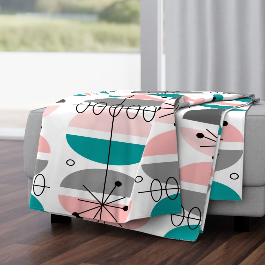 Soft Plush Minky Throw Blanket 50x70 Inches - Mid Century Modern Atomic Retro Print Cozy Blanket for Bed, Sofa & Home Decor