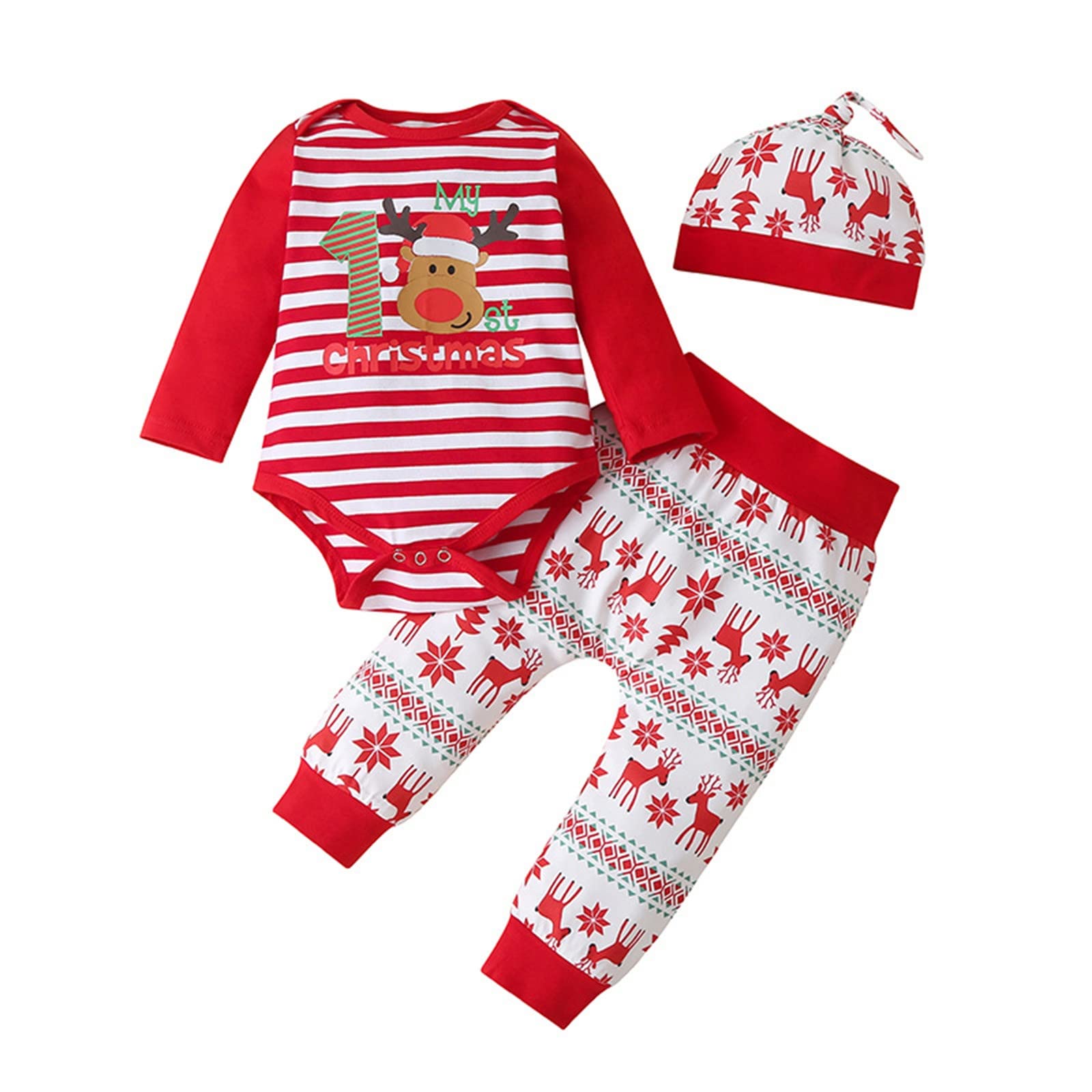 Baby Boys & Girls Christmas Cotton Long Sleeve Romper - Striped Patchwork Letter Print Cute Infant Newborn Outfit | Holiday Photo Outfits, Family Gatherings & Gift Ideas
