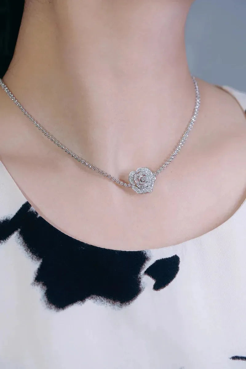 18K White Gold Luxury Camellia Diamond Necklace for Women - 2.85 Carat Natural Diamond Bridal Jewelry - Perfect for Weddings, Anniversaries & Special Occasions