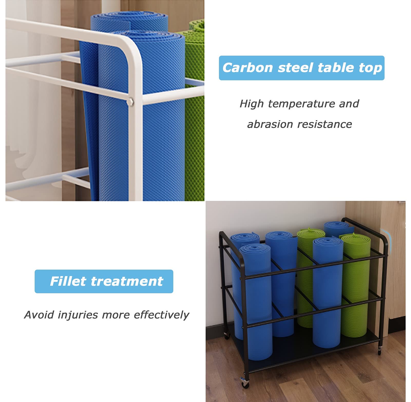 Premium Yoga Mat Storage Cart with Wheels - Space Saving Foam Roller & Mobility Equipment Organizer Rack - Holds 12 Exercise Mats for Yoga Studios & Home Gyms (Black) - Perfect for Studio Organization & Equipment Storage