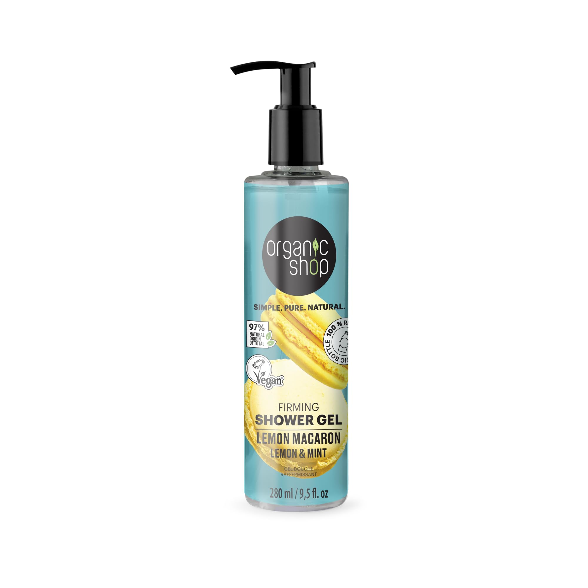 Lemon Macaron & Mint Skin Firming Shower Gel - 100% Vegan & Organic Deep Moisturizing Body Wash (9.5 Fl Oz) for Dry Skin & Anti-Aging | Perfect for Spa Days & Post-Workout Refreshment