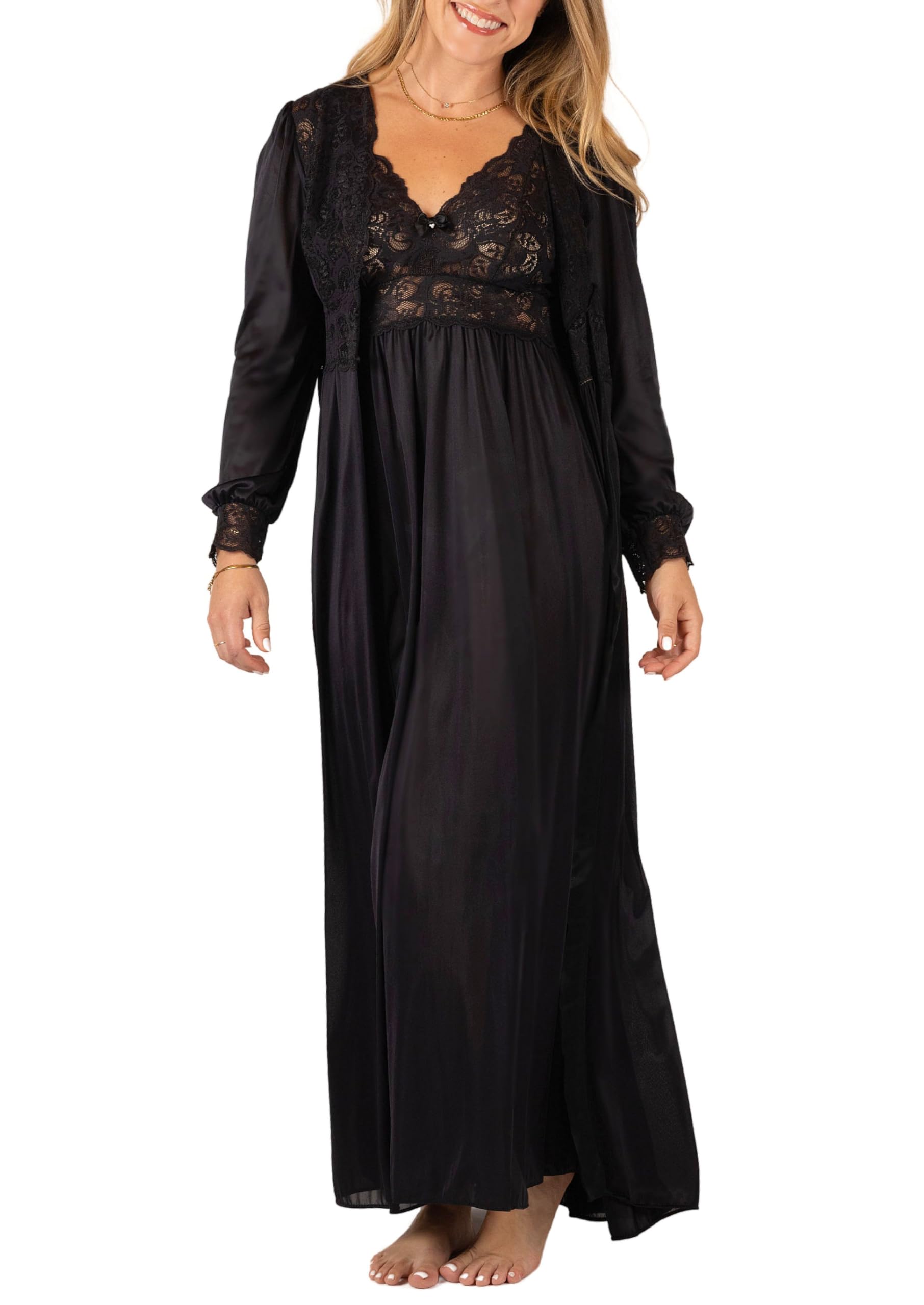 Shadowline Women's Nightgown & Robe Peignoir Set - Silky Nylon Sleepwear for Comfortable Nights & Romantic Evenings | Perfect for Bedtime, Lounging & Bridal Lingerie