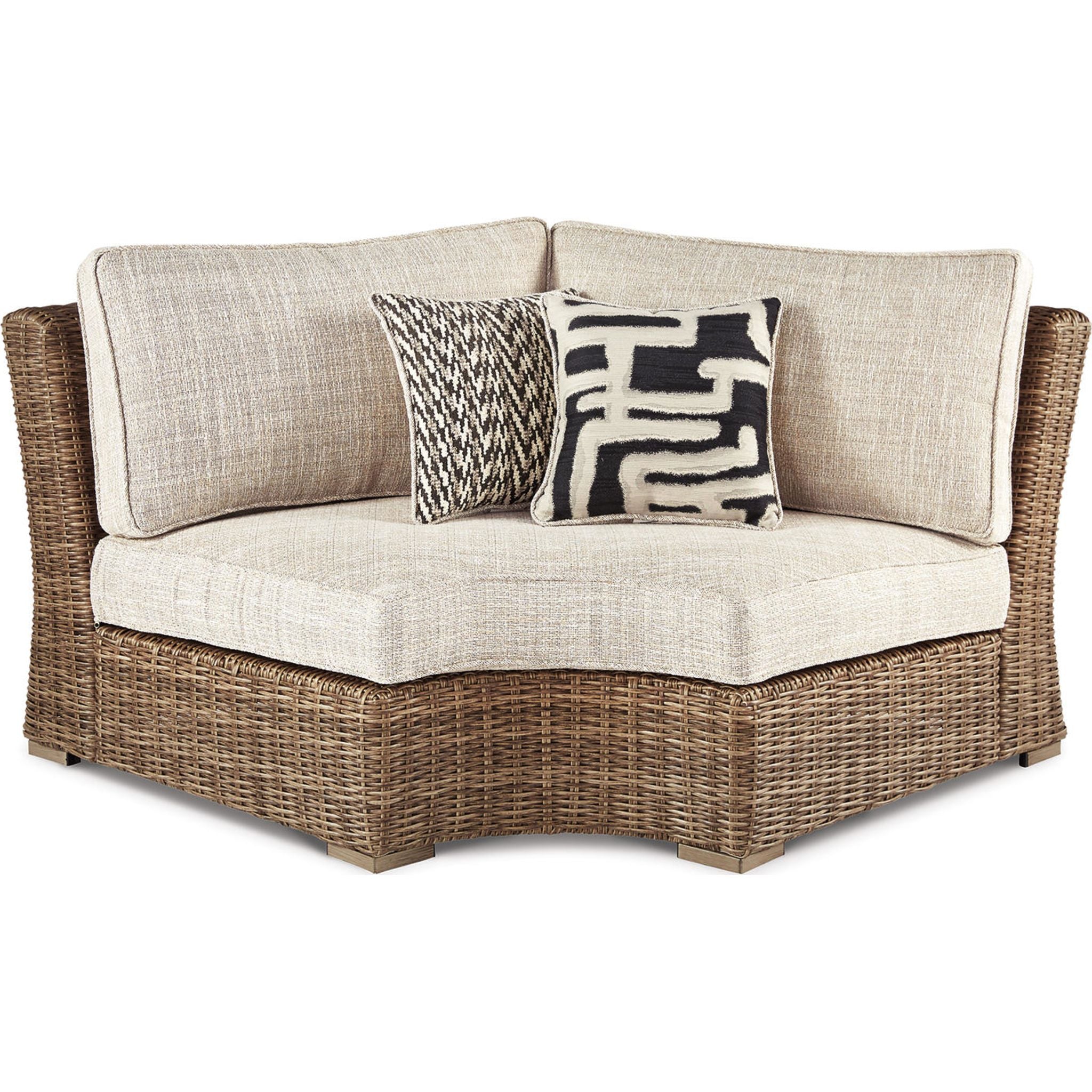 Beachcroft Outdoor Corner Chair with Cushion - White/Beige - Patio, Garden, Poolside & Balcony Relaxation Furniture