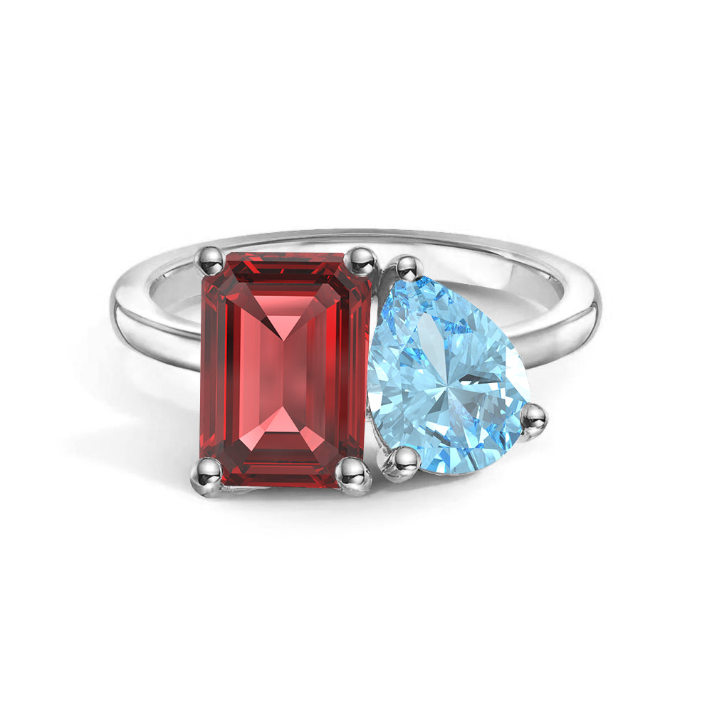 Personalized Toi et Moi Ruby Birthstone Ring for Women - Custom Anniversary, Engagement & Wedding Jewelry Gift - Perfect for Romantic Occasions & Special Celebrations