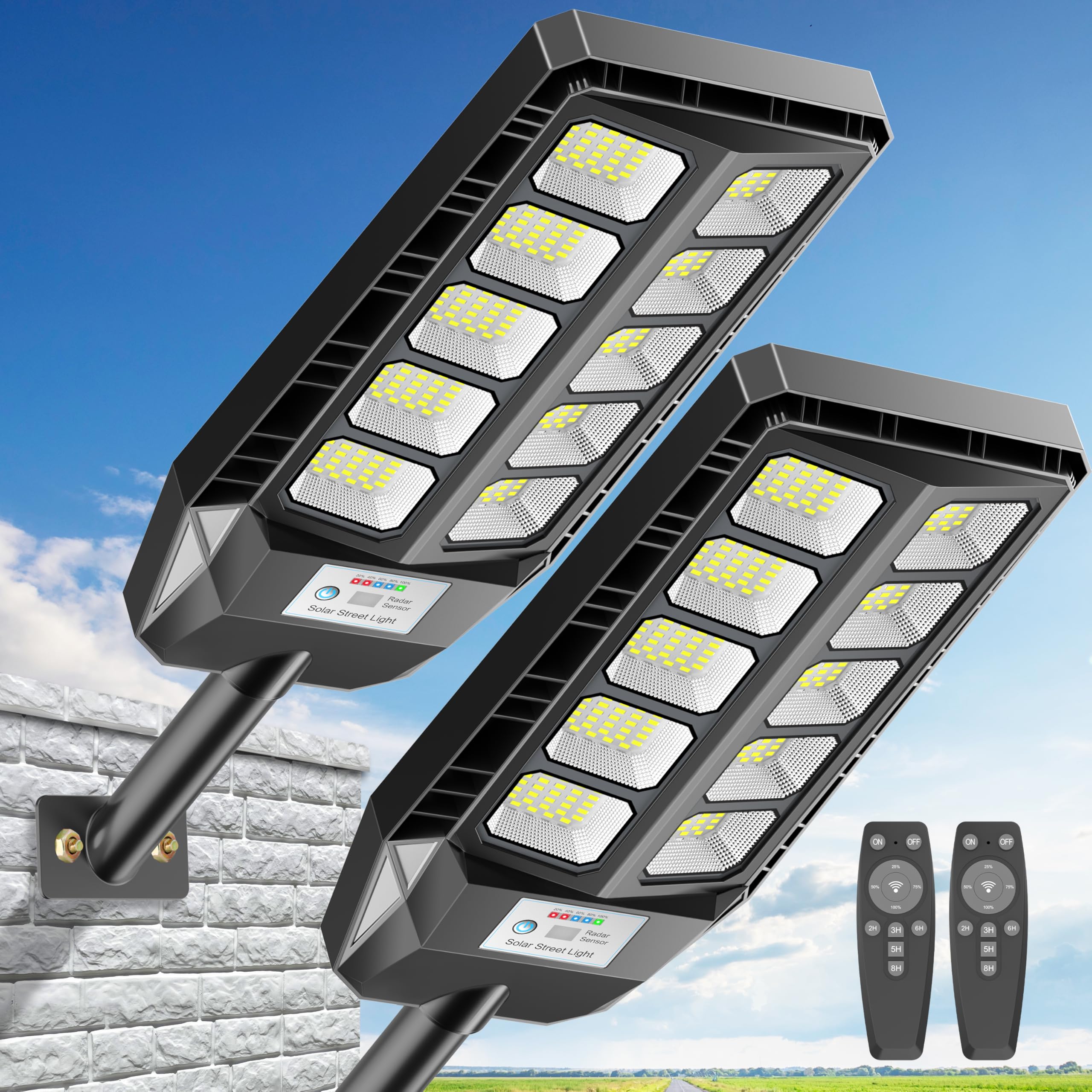 Solar Powered Outdoor Lights - IP66 Waterproof, 6500K Bright White, Dusk to Dawn Security Flood Lights with Motion Sensor & Remote Control - 2 Pack for Yard, Garden, Pathway & Driveway Lighting
