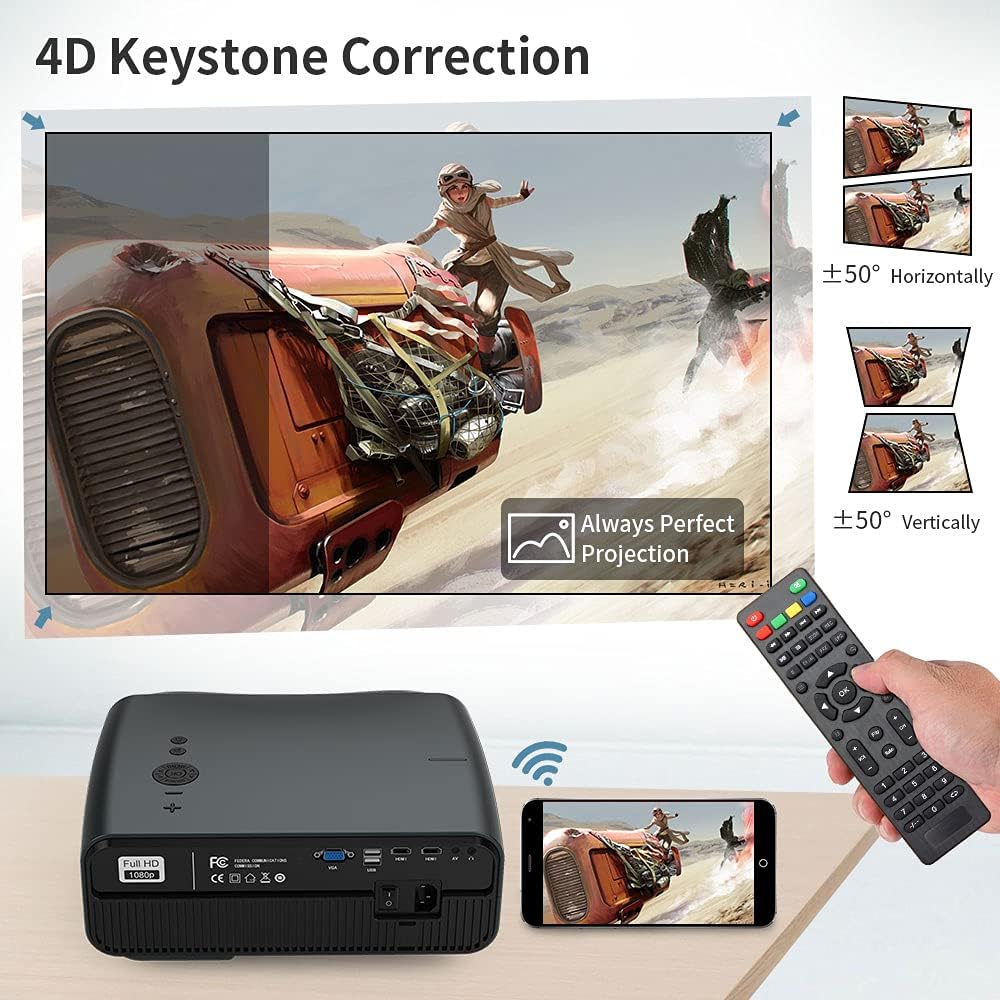 Smart Ultra HD Projector with WiFi & Bluetooth - Native 1080P Home Theater Projector | 4K Supported | Built-in Android OS | YouTube & Netflix Ready | 200