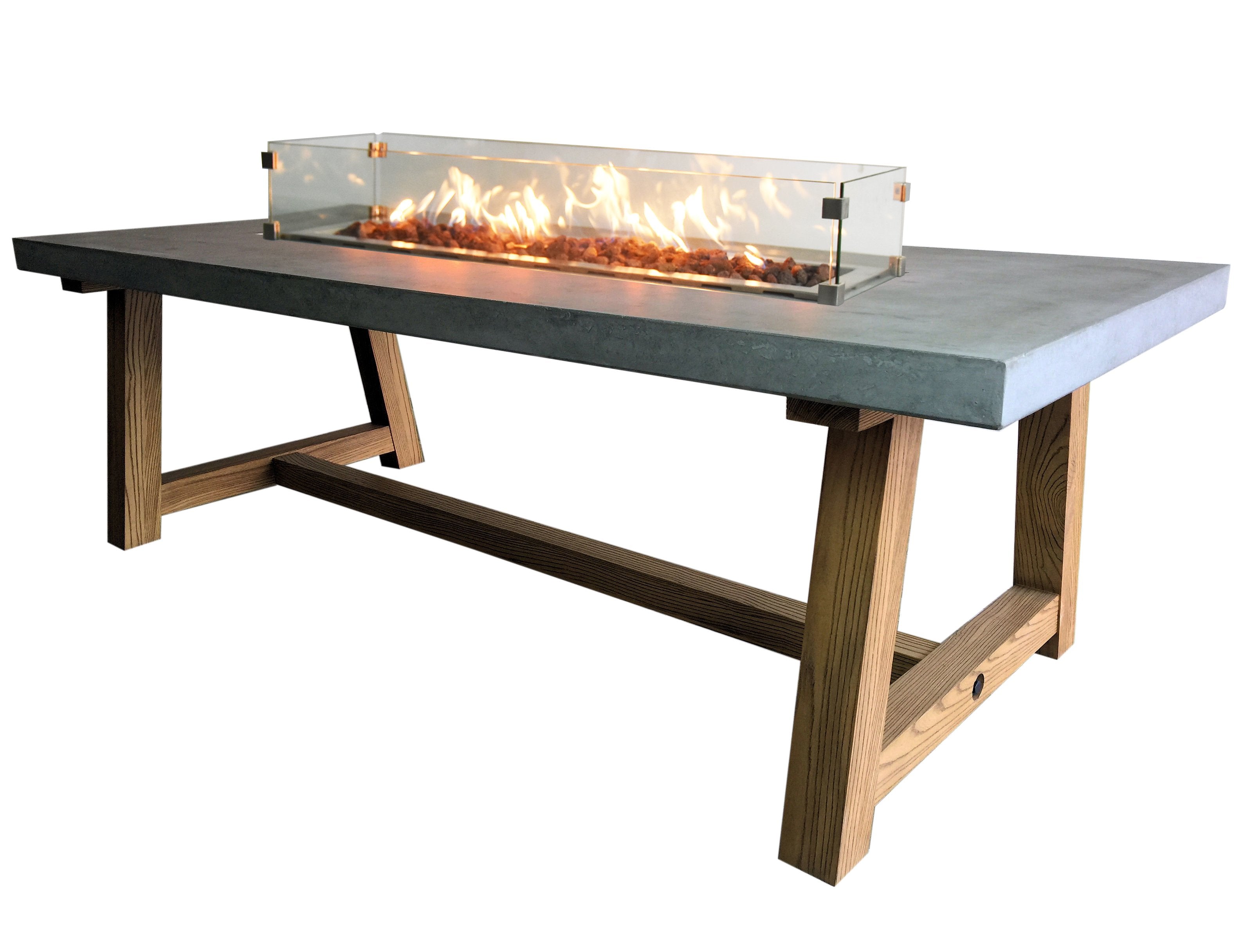 Elementi Sonoma Cast Concrete Dining Table with Natural Ashwood Base - Modern Outdoor & Indoor Dining Table for Patio, Garden, and Restaurant Use - OFG201
