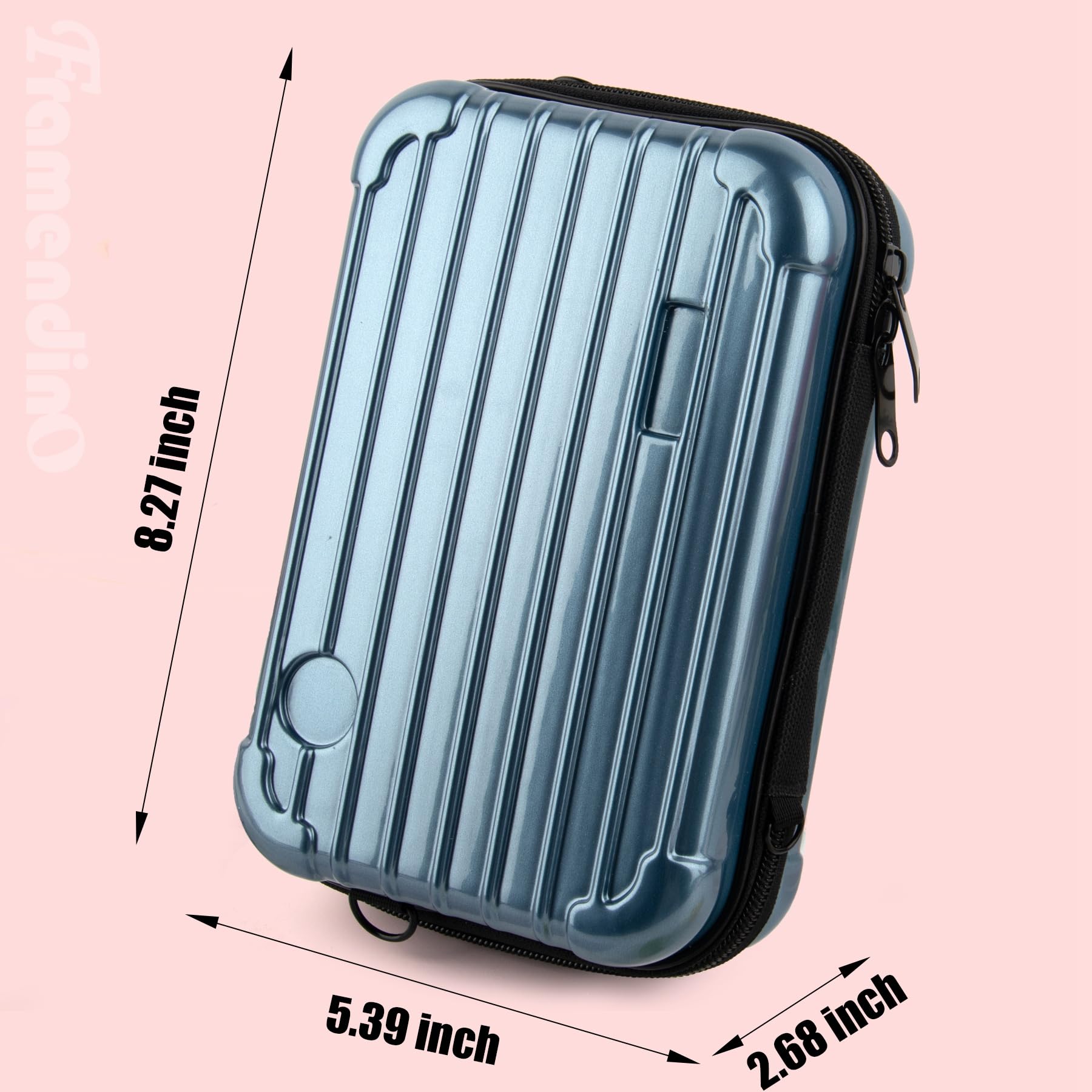 8 Inch Blue Hard Shell Cosmetic Case - Travel Toiletry Bag with Detachable Shoulder Strap & Grip Rope | Waterproof Makeup Organizer for Women | Perfect for Air Travel, Gym & Daily Essentials Storage