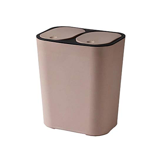 Outdoor Trash Can with Lid - 2 Compartment Recycling Bin for Waste Separation - Durable Plastic Garbage Storage Container in Light Brown - Perfect for Patio, Garden, Park & Backyard Waste Management