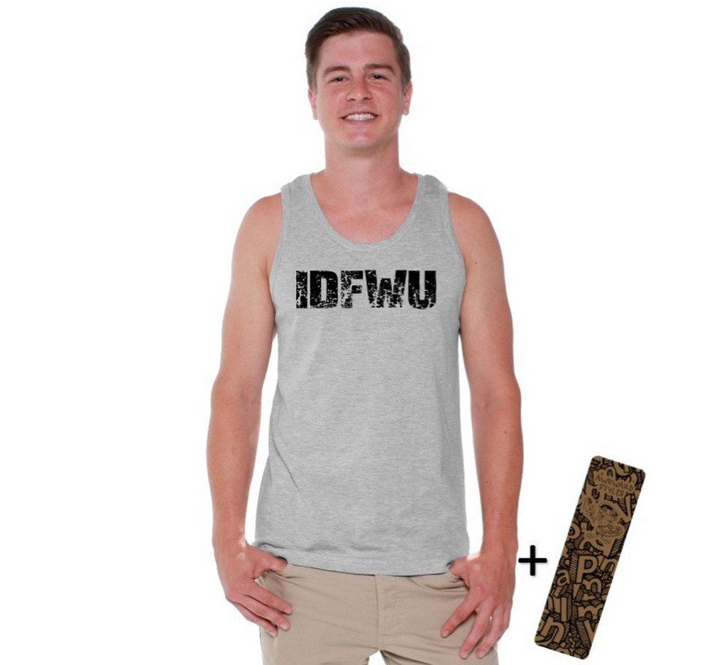 Awkwardstyles Men's IDFWU Sleeveless Shirt - Black Streetwear Muscle Tank Top for Gym, Summer & Casual Outfits | Cool Hipster Graphic Tee Gift with Free Bookmark