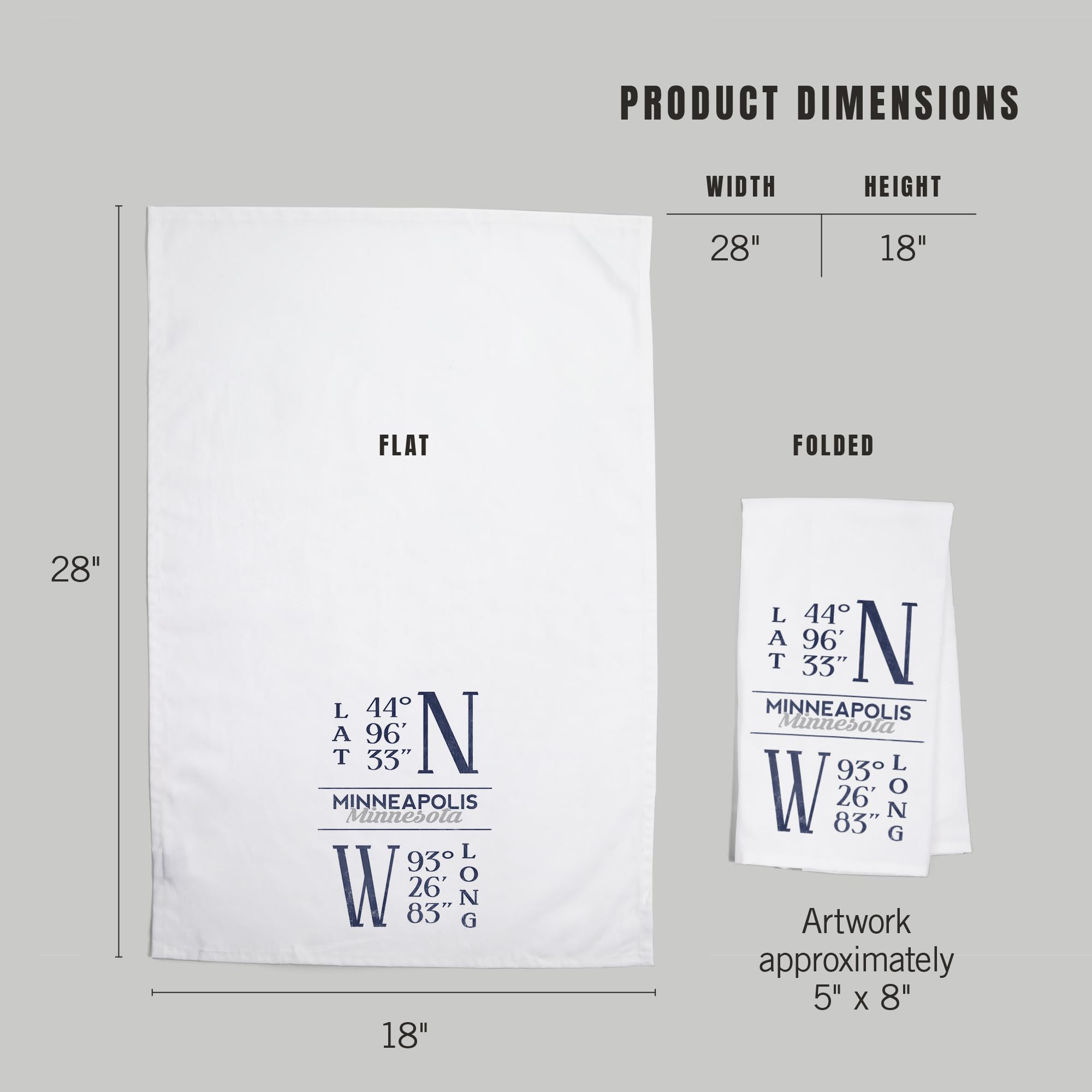 Lantern Press Minneapolis Minnesota Latitude Longitude Blue 100% Cotton Tea Towel - Decorative Hand Towel for Kitchen, Home Decor & Gift - Perfect for Dish Drying, Wall Art & Farmhouse Decor