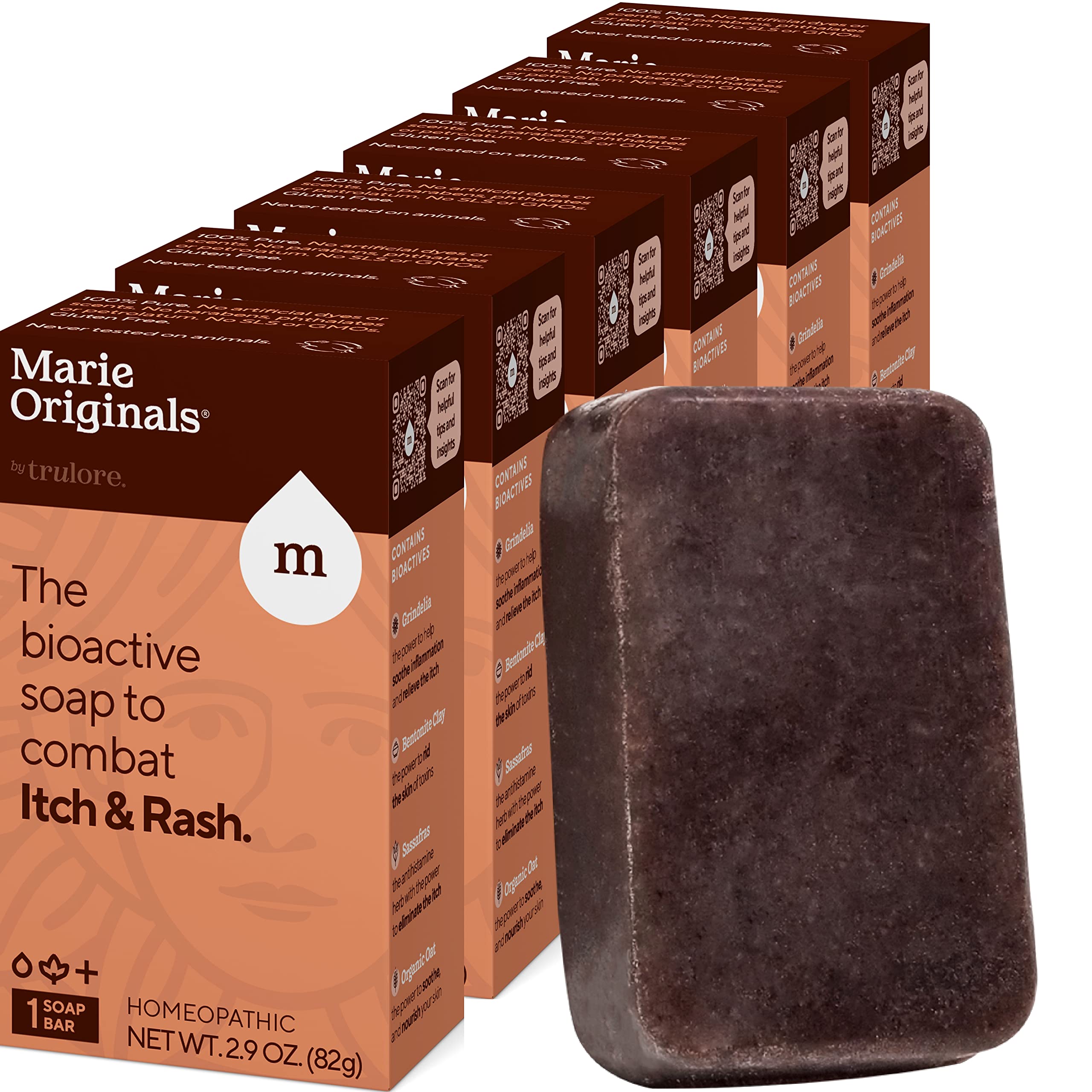 Marie's Original Anti-Itch Soap Bar - All Natural Relief for Bug Bites, Poison Ivy, Eczema & Skin Irritations | Calming Body Wash with Oatmeal & Tea Tree Oil | Travel Size 2.9oz (6-Pack) for Camping, Hiking & Outdoor Activities
