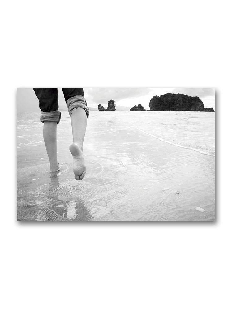 Beautiful Woman Walking on Beach Wall Art Print - Coastal Decor for Living Room, Bedroom & Office - Sunset Beach Scene Poster