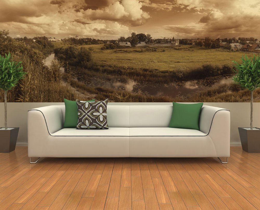 JP London MD3A036 Removable Panoramic Lowlands Sepia Country Wall Mural - 4ft Height x 10.5ft Width - Perfect for Living Room, Bedroom, or Office Decor