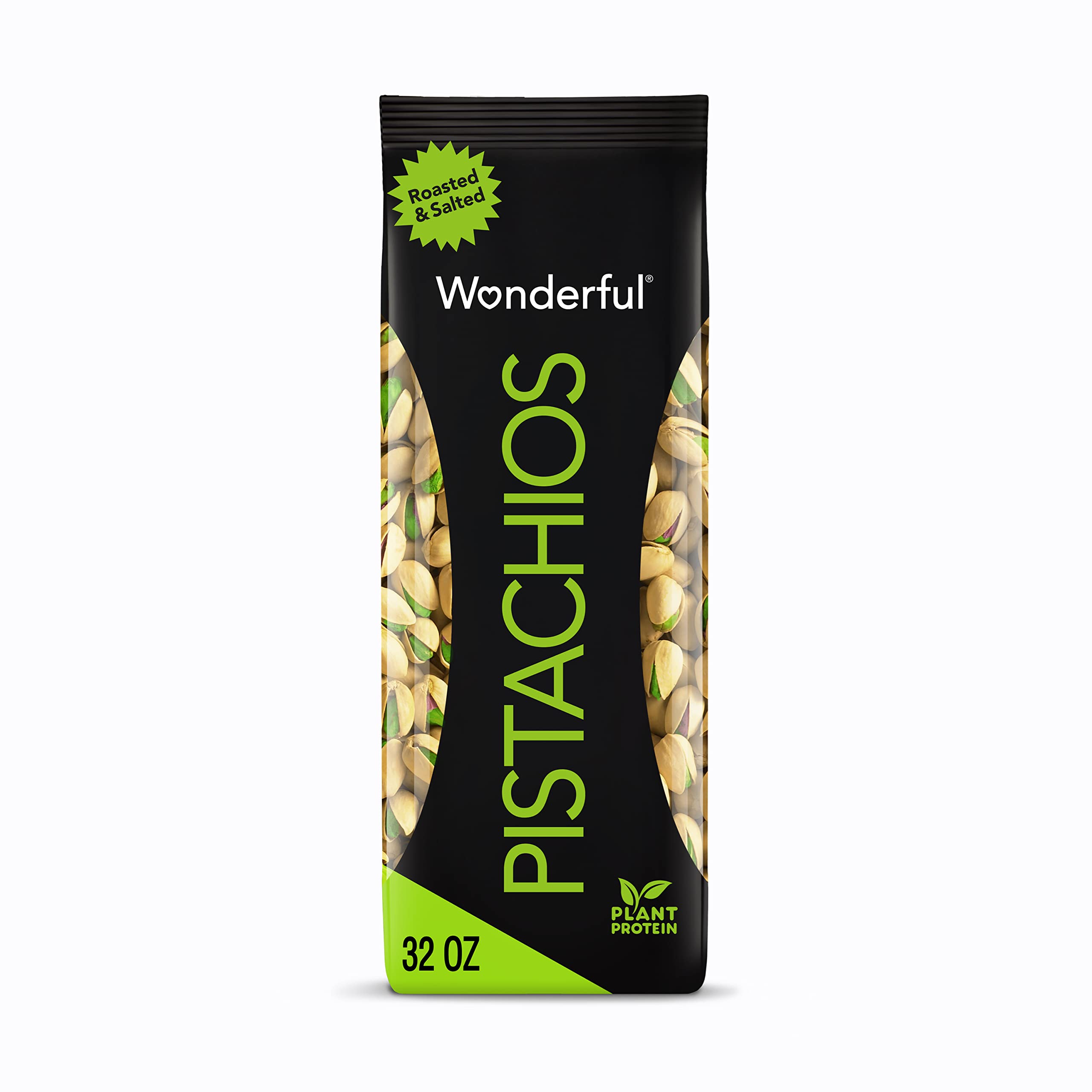 Wonderful Pistachios In Shell - Roasted & Salted Nuts, 32oz (2lb) Bulk Bag | High Protein Snack, Gluten Free, Healthy Snacks for Weight Loss | Perfect for Office, Gym, Hiking & Movie Night Snacking