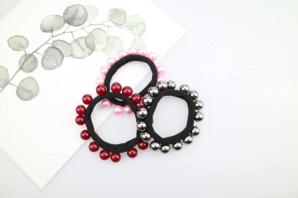 6 PCS Pearl Hair Ties - Beaded Elastic Scrunchies, Stretch Hair Ropes & Ponytail Holders for Women & Girls | Elegant Hair Accessories for Daily Wear, Weddings & Special Occasions