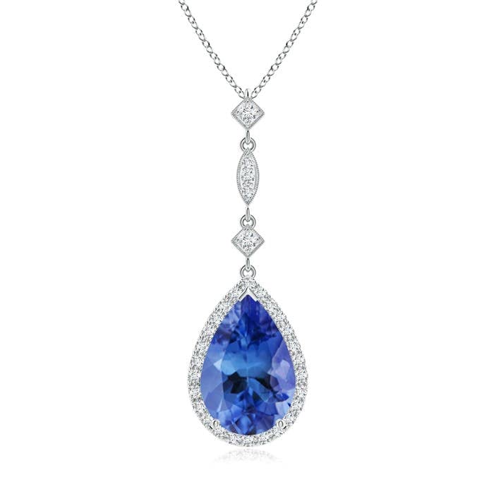 Angara Natural Tanzanite Halo Solitaire Pendant Necklace for Women - 14K Solid Gold/Platinum December Birthstone Jewelry | Elegant Gift for Her, Birthday, Anniversary, Wedding | Perfect for Special Occasions & Everyday Luxury