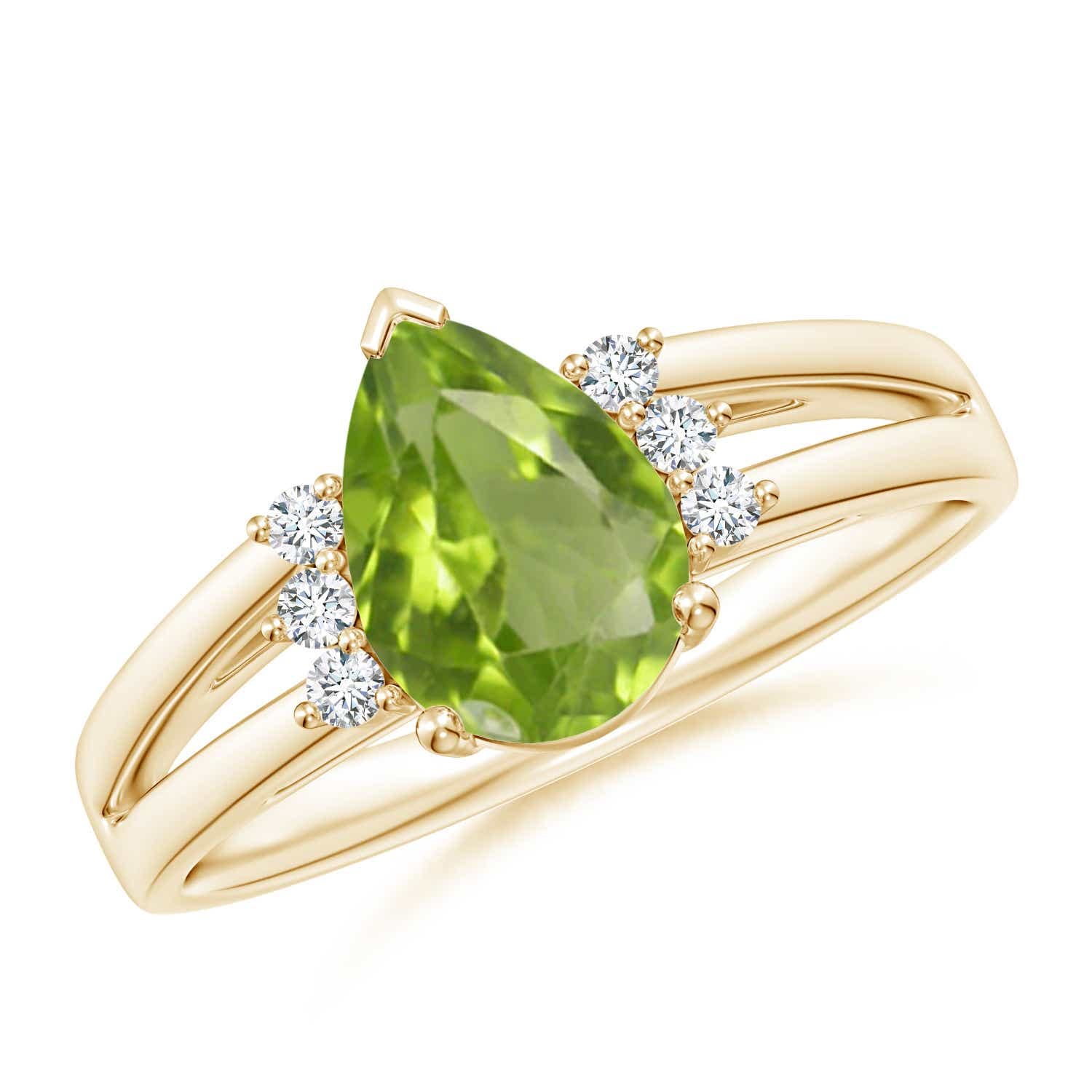 Natural Pear Peridot Ring with Triple Diamond Accents - 9x6mm Genuine Peridot Gemstone, Sterling Silver Jewelry for Women, Elegant Gift for Birthday, Anniversary & Special Occasions