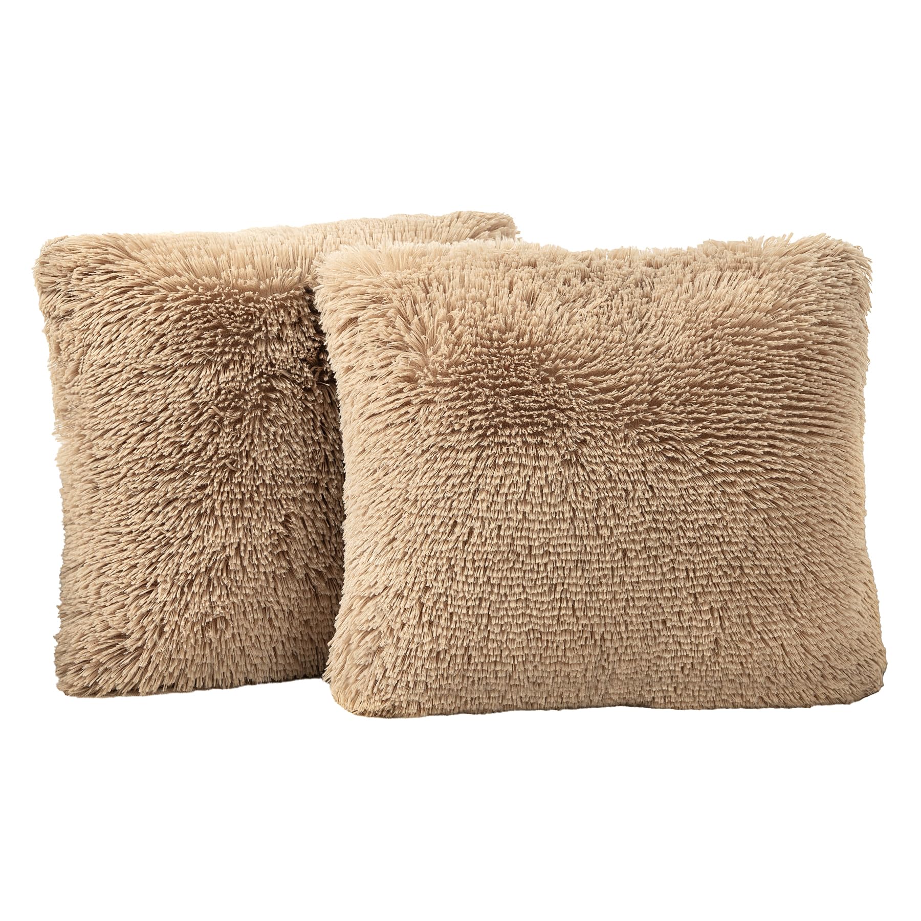 TOONOW Set of 2 Fluffy Faux Fur Decorative Throw Pillow Covers 18x18 Inches - Soft Luxury Couch Pillow Covers for Living Room, Bedroom & Sofa (No Insert Included) - Perfect for Home Decor, Cozy Reading Nook & Accent Pillows