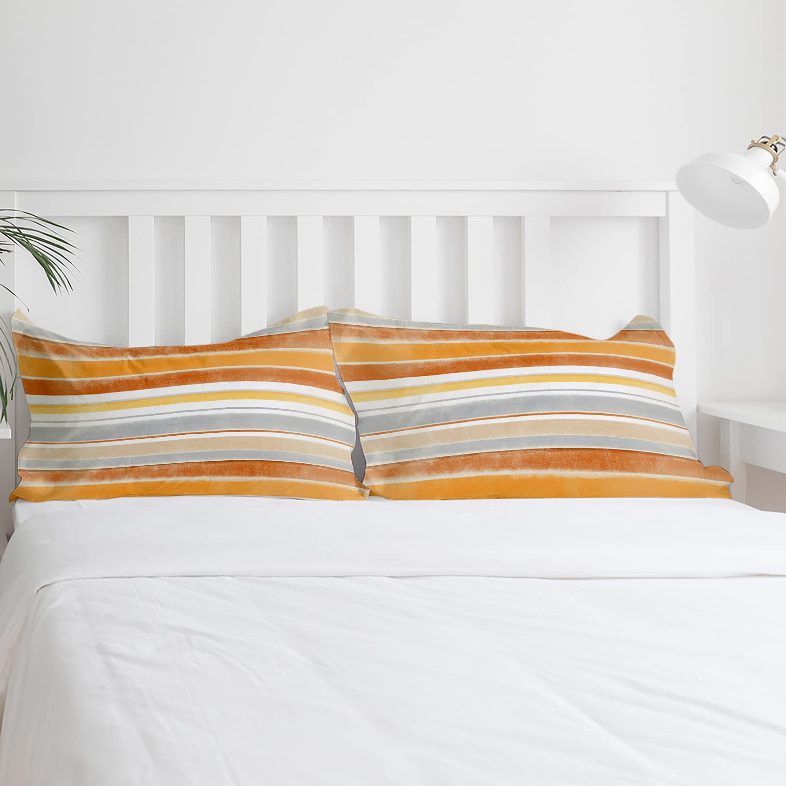 Luxury 4-Piece Queen Size Duvet Cover Set - Gradient Striped Orange & Gray Soft Bedding (1 Duvet Cover + 1 Sheet + 2 Pillowcases) for Modern Bedroom Decor & Guest Room Essentials