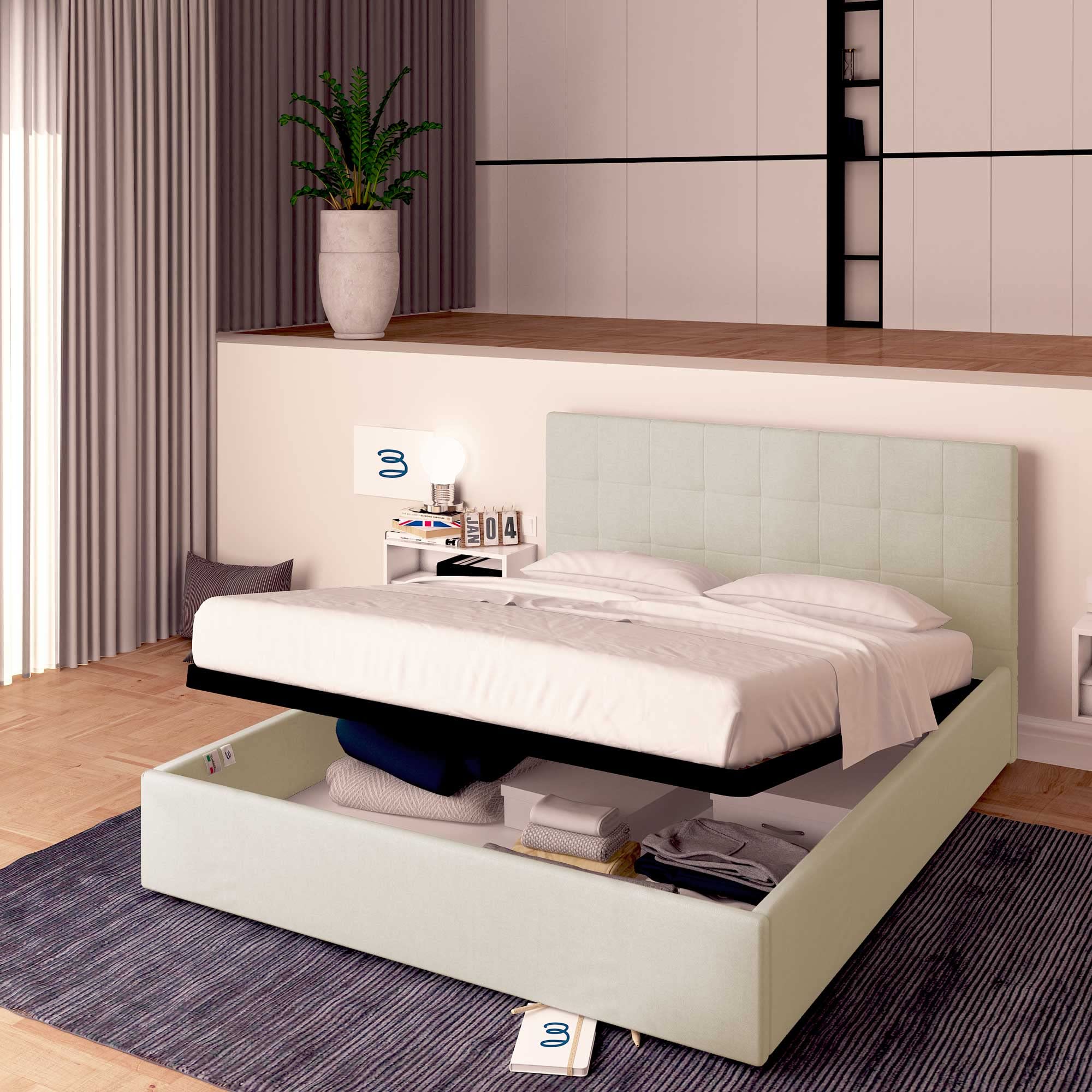 Baldiflex Single Bed with Storage - Synthetic Leather Dublin Model, Slatted Base for Single Mattresses, 80 x 200 cm, Elegant Headboard, Light Beige - Perfect for Small Bedrooms, Guest Rooms & Studio Apartments