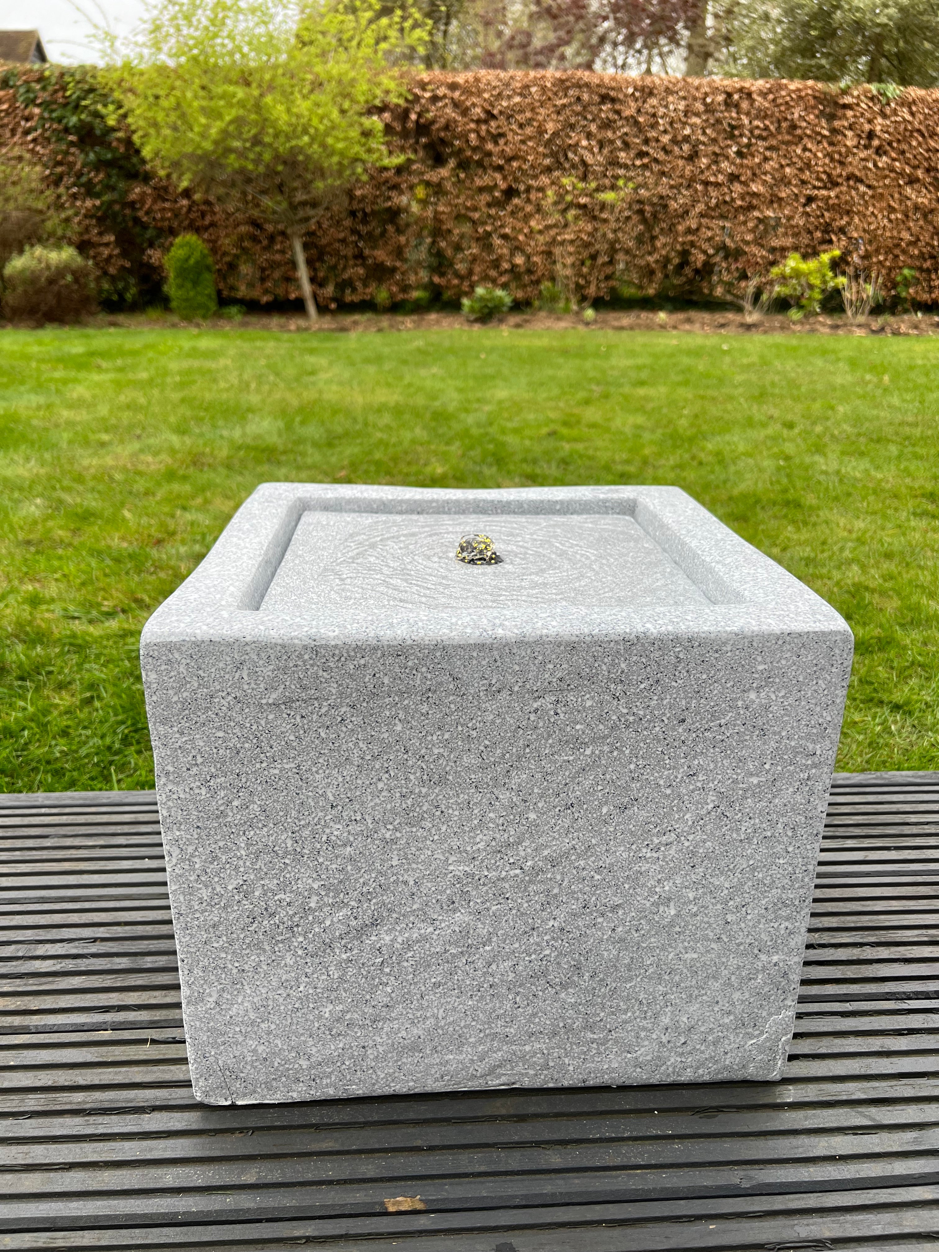 Square LED Water Fountain with Lights – Plug-in Powered, Light Grey (37x37x30cm) – Perfect for Home Decor, Garden, Office & Meditation Spaces