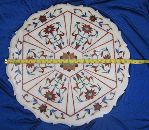 Handmade Pietra Dura White Marble Coffee Table Top 24