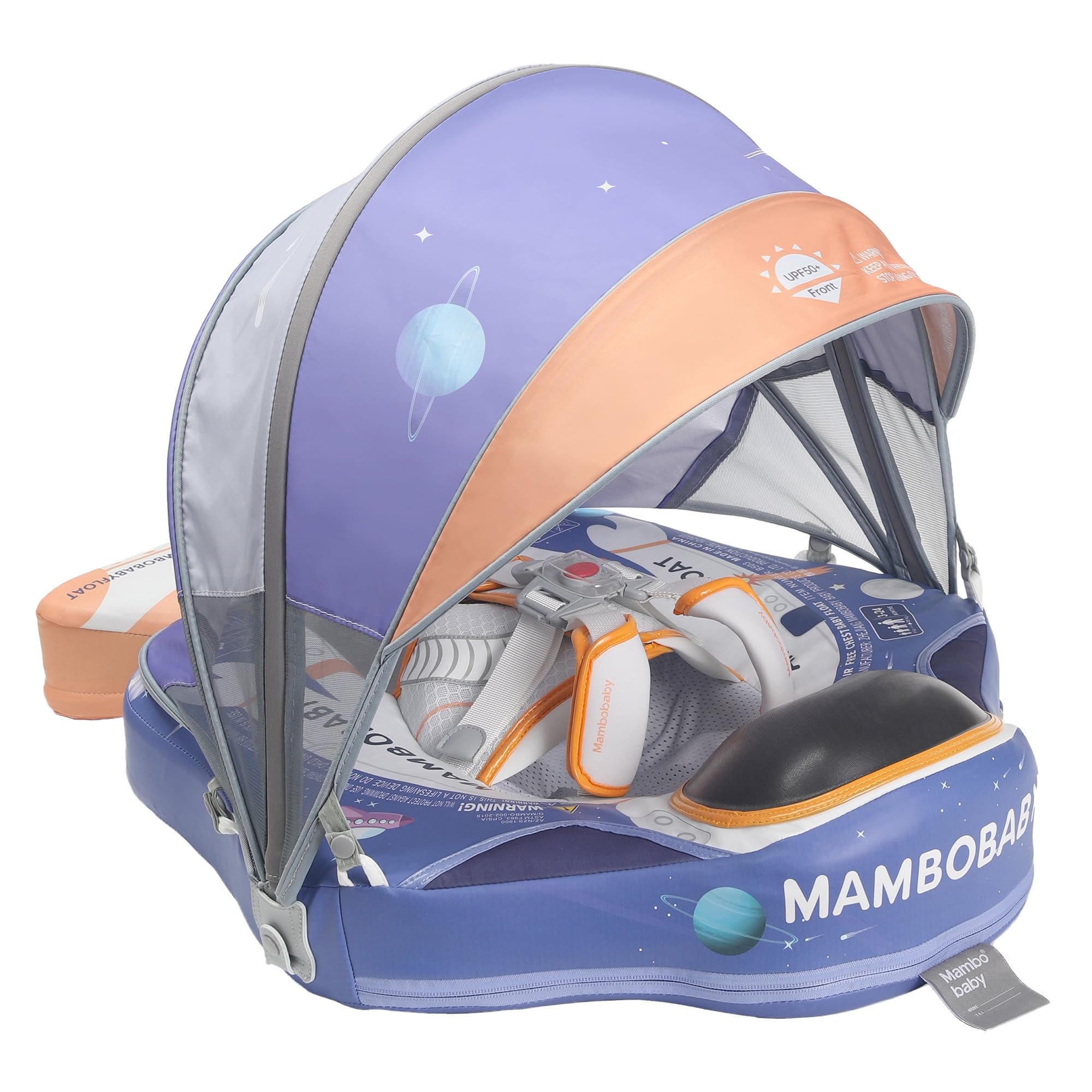 **Mambobaby Upgraded Baby Swim Float with Canopy & Adjustable Safety Strap – Non-Inflatable Waist Swimming Ring for Infants, Swim Trainer & Pool Toy (Blue Astronaut Design) – Perfect for Beach, Pool & Water Safety Training**