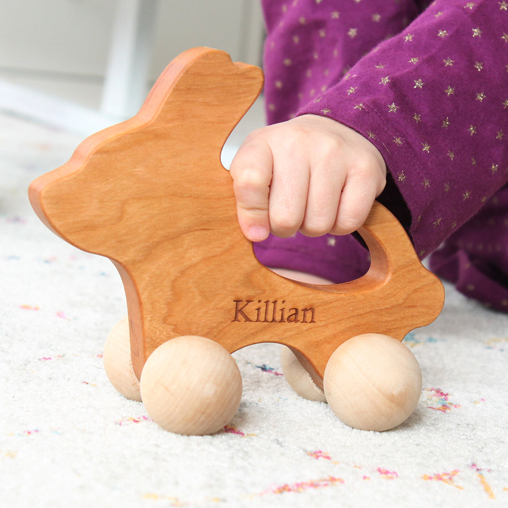Wooden Bunny Push Toy for Toddlers - Eco-Friendly Wooden Pull Toy for Kids, Perfect for Early Learning & Indoor/Outdoor Play
