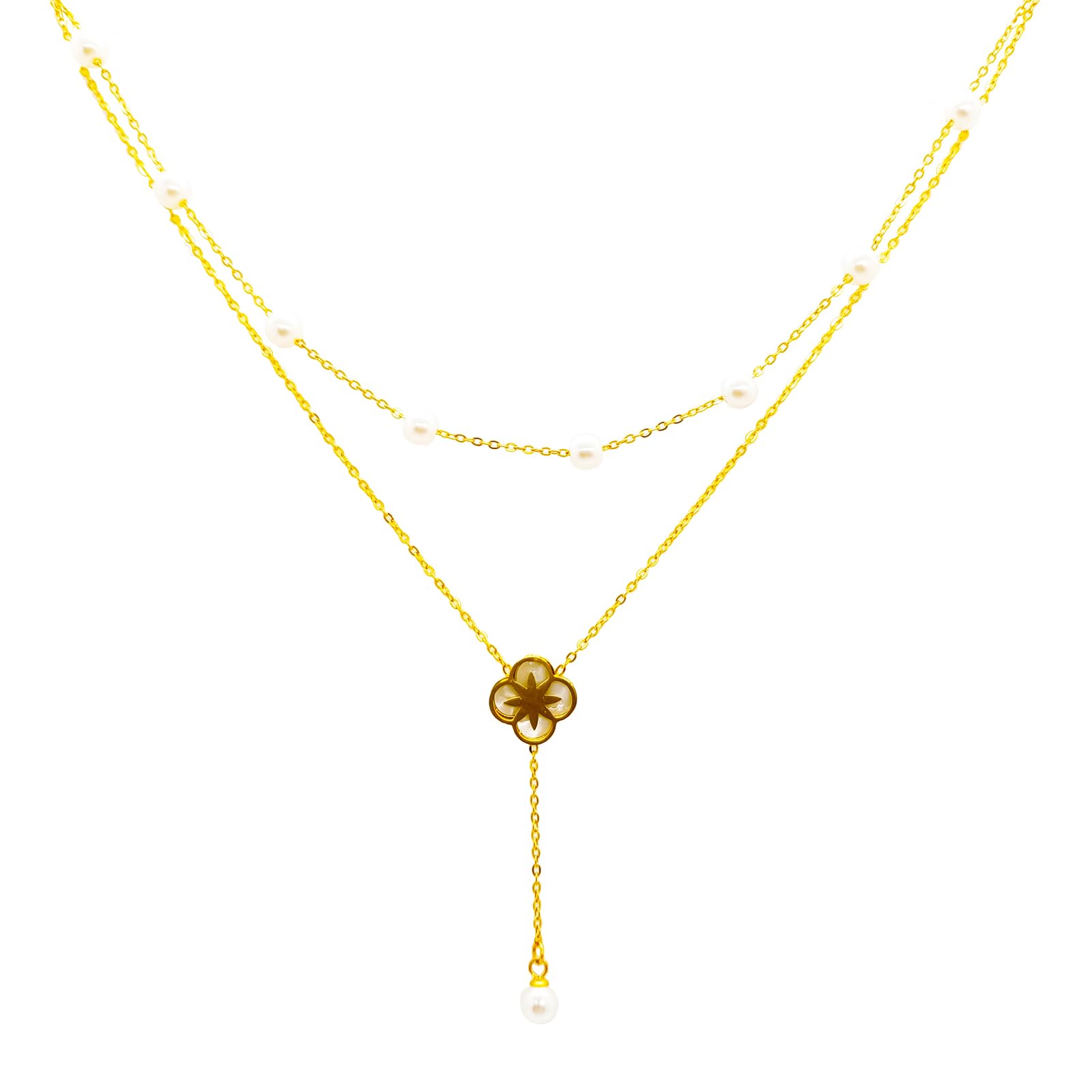 14K Gold Plated Layered Pearl Necklace for Women - Elegant Dainty Pearl Jewelry Gift for Anniversary, Wedding & Special Occasions